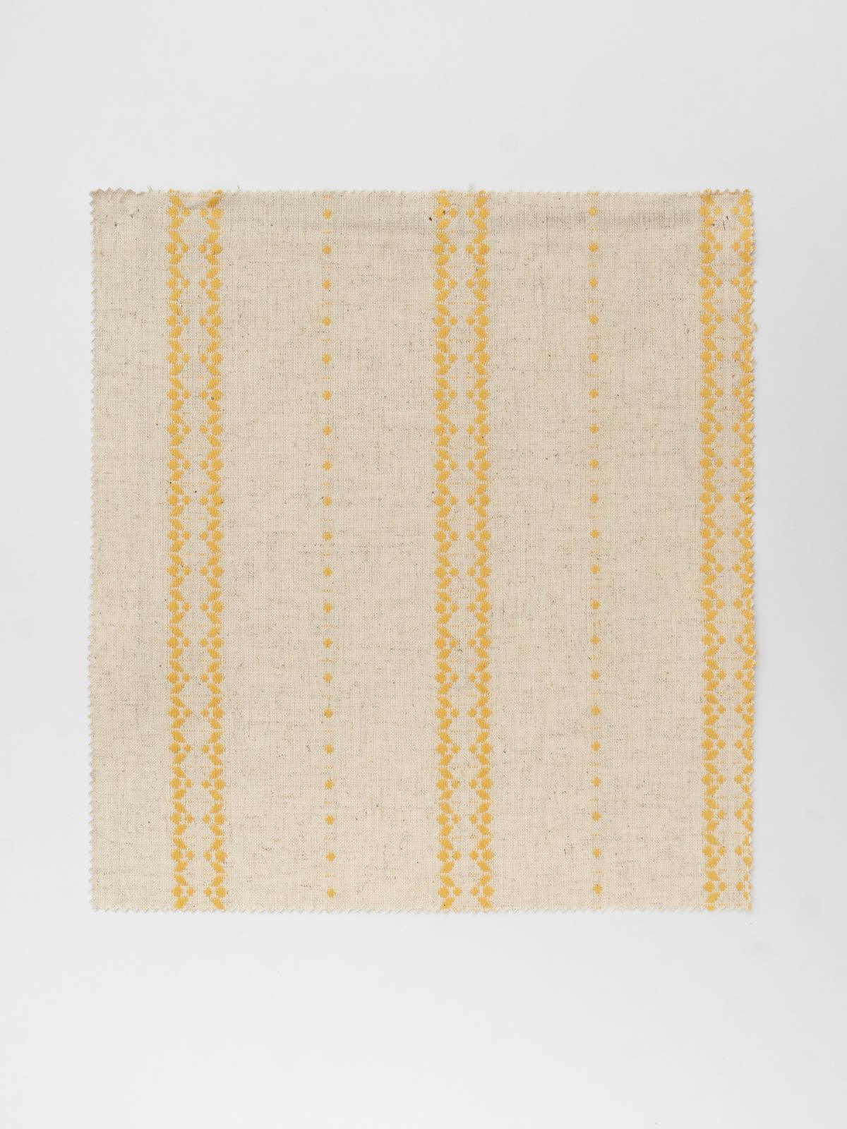 Aster embroidered printed linen Fabric - Beige & Mustard