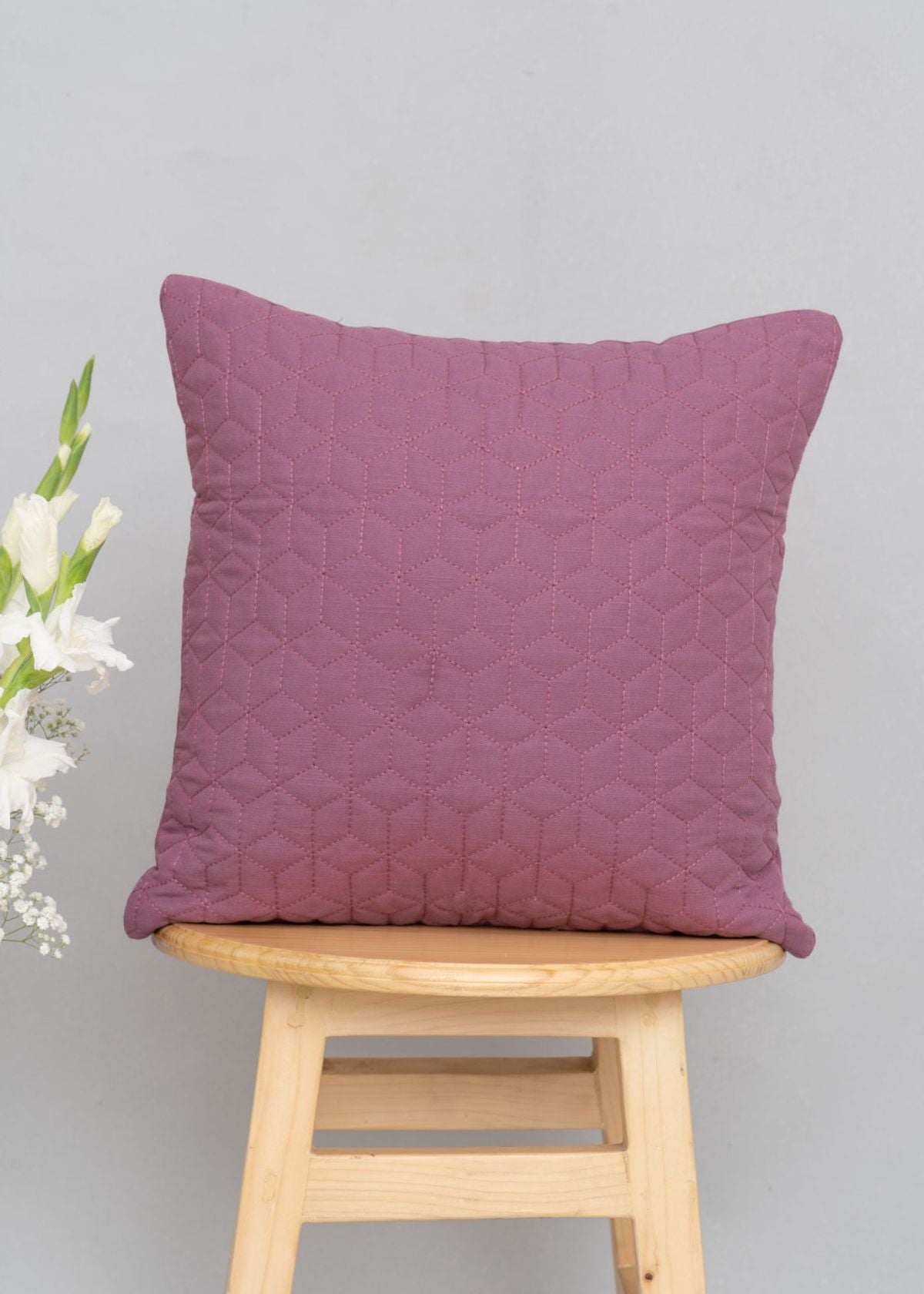 Quilted solid 100% cotton plain cushion cover for sofa - Grape