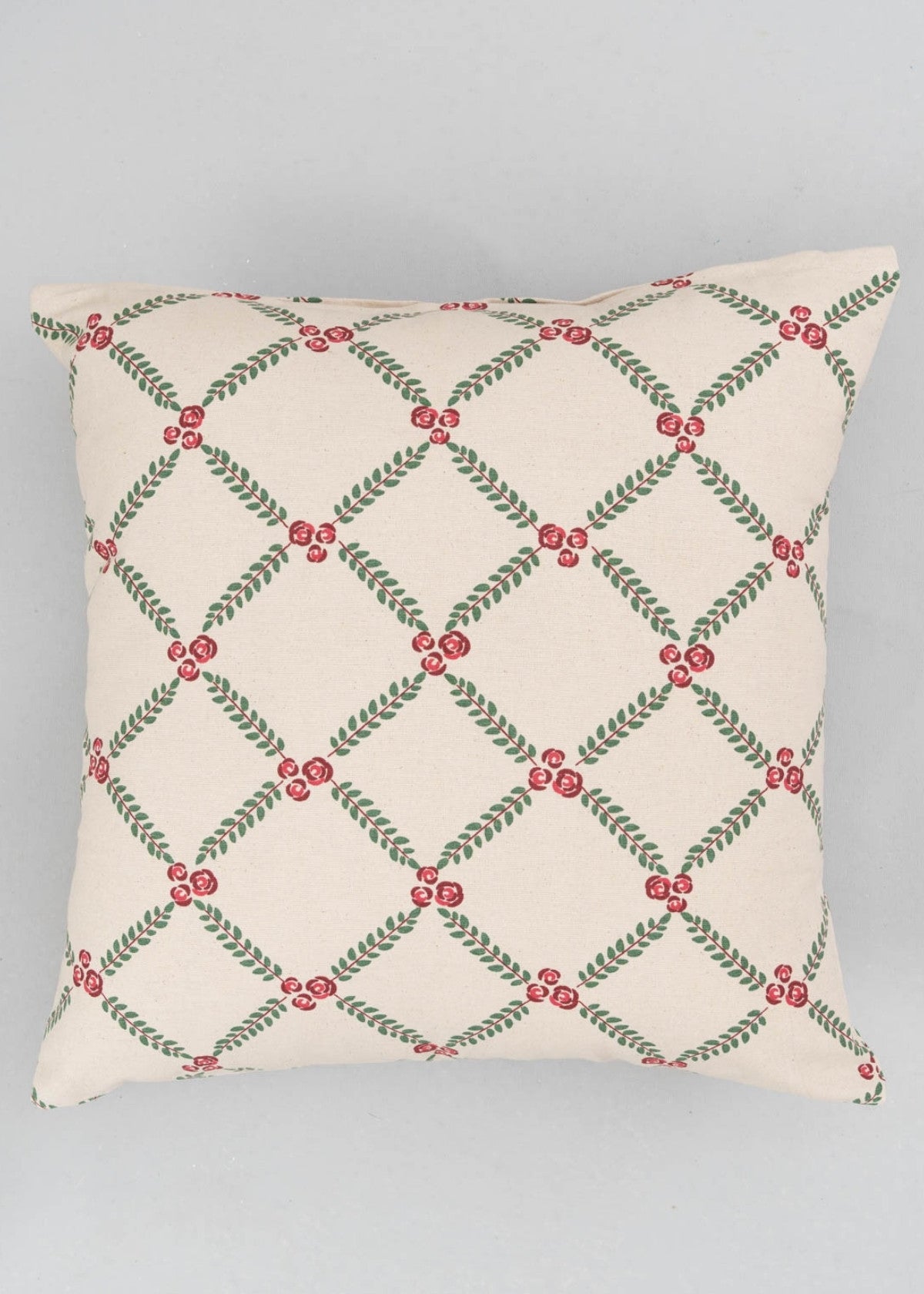 Climbing Roses Printed Cotton Cushion Cover - Wine Red