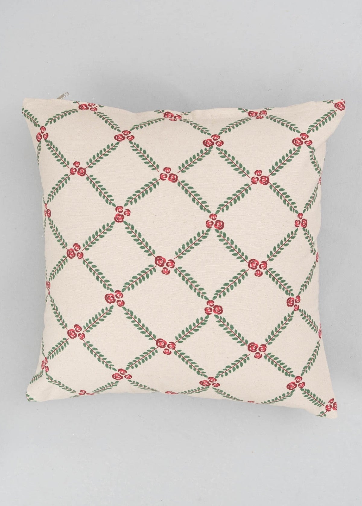 Climbing Roses Printed Cotton Cushion Cover - Wine Red