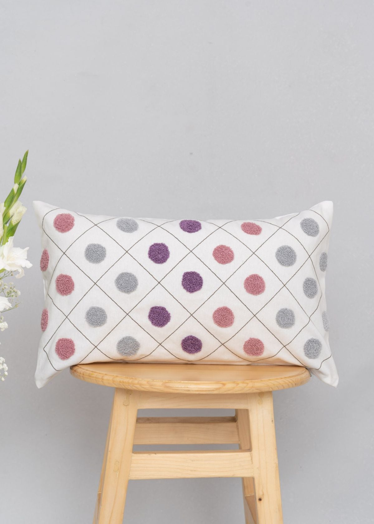 Dainty Dots Printed Cotton Cushion Cover - Lavender