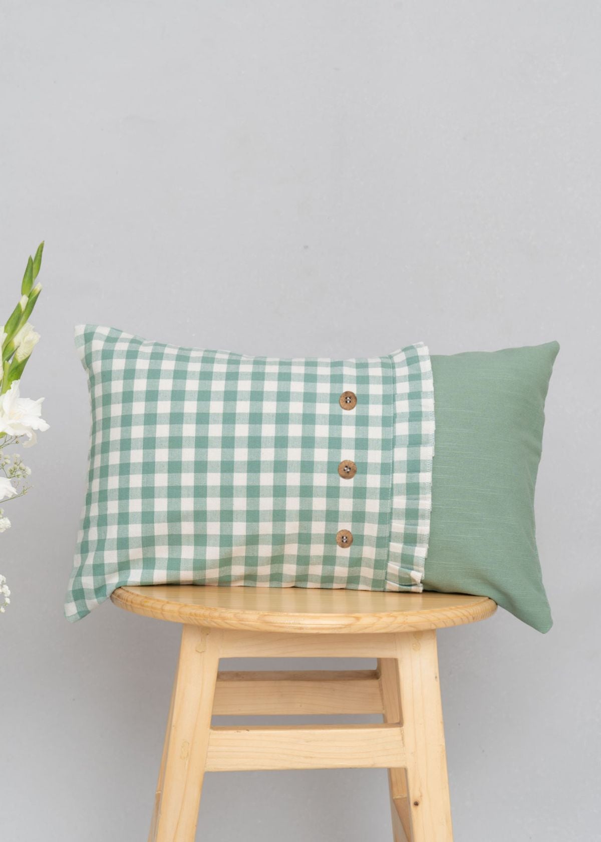 Gingham Cotton Cushion Cover - Sage Green