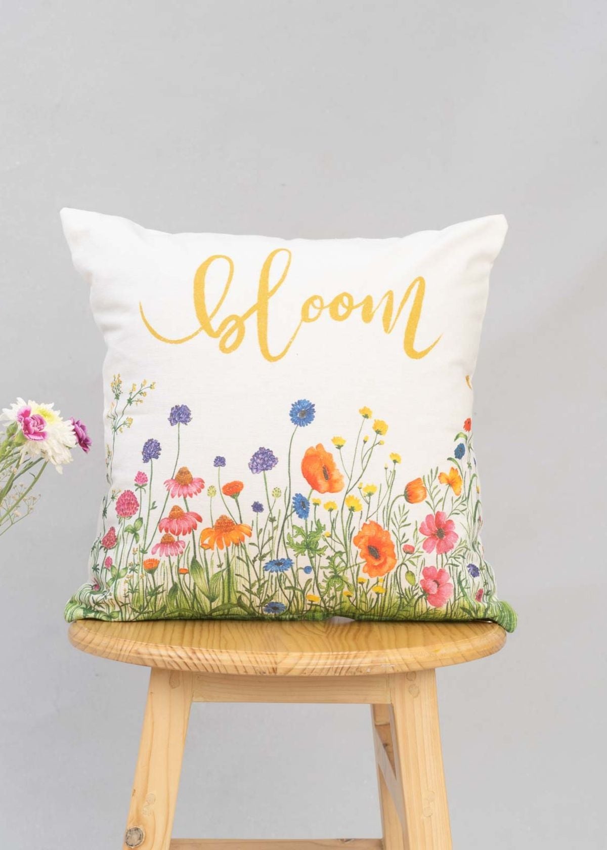 Bloom Printed Cotton Cushion Cover - Multicolor
