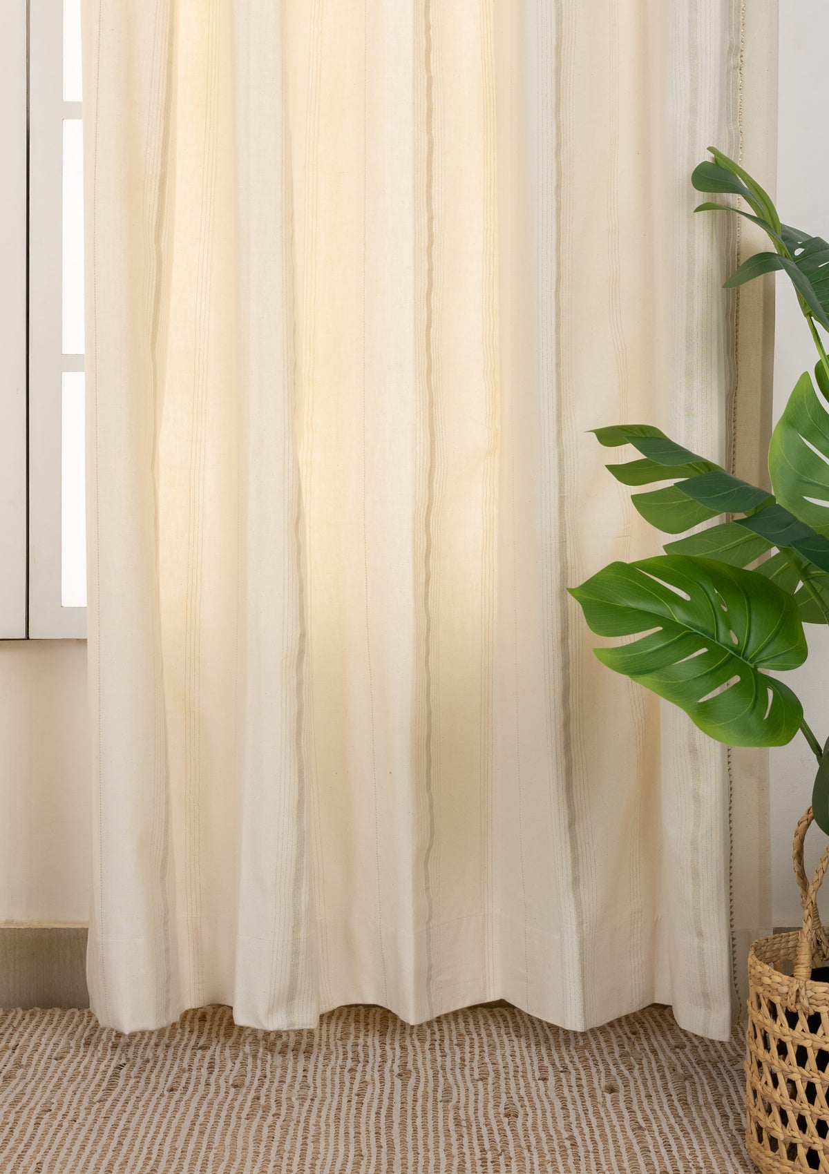Daaram Gold & Beige Neutral Cotton Zari Blend Textured Curtain For Livingroom / Bedroom | Light Reduction | Single Piece