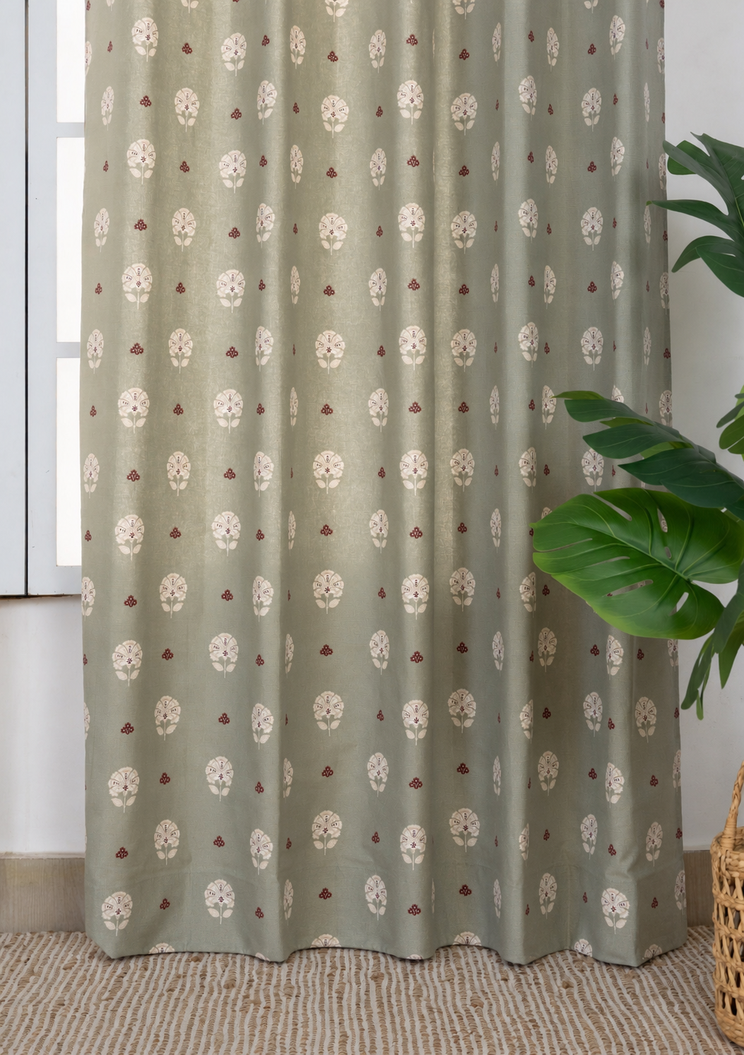 Gulnar Green Ethnic 100% Cotton Printed Curtain For Livingroom / Bedroom | Room Darkening | Single Piece