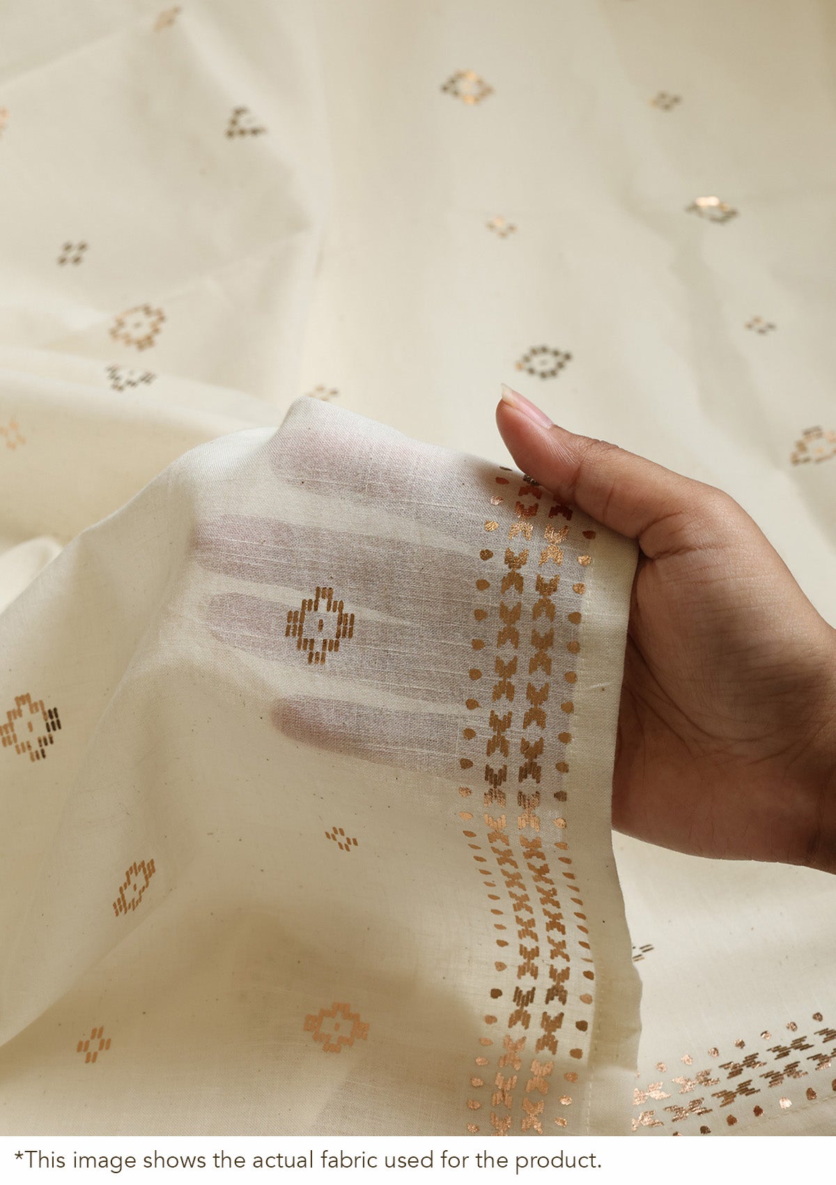 Kani Copper Beige Geometric 100% Cotton Sheer Printed Blind For Livingroom / Bedroom | Light Filtering