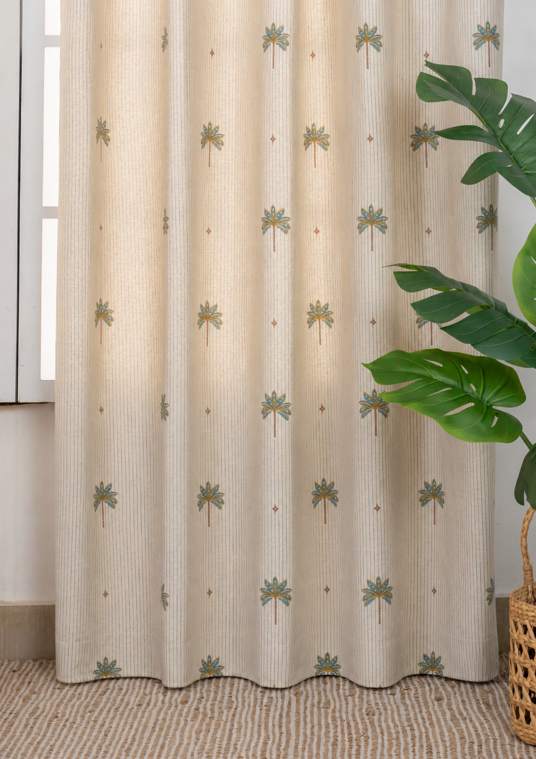 Tala Teal Floral 100% Cotton Printed Curtain For Livingroom / Bedroom | Light Reduction | Single Piece