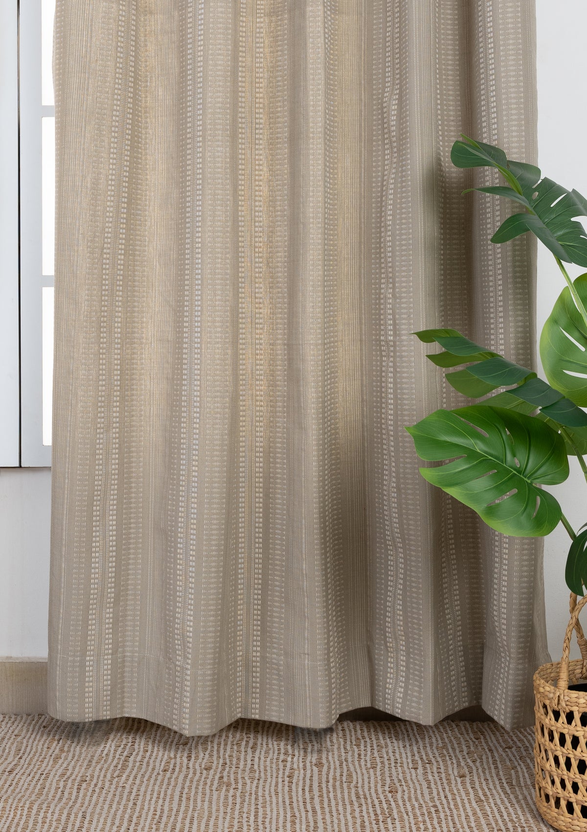 Zia Grey Neutral 100% Cotton Textured Curtain For Livingroom / Bedroom | Room Darkening | Single Piece