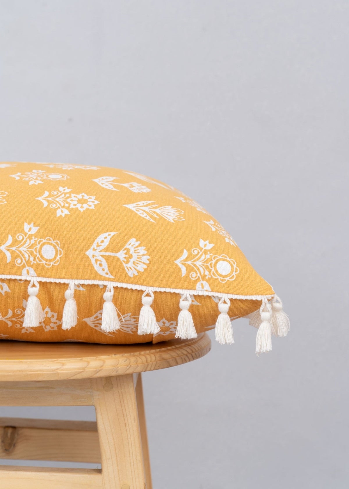 Dahlia Printed Cotton Cushion Cover - Mustard