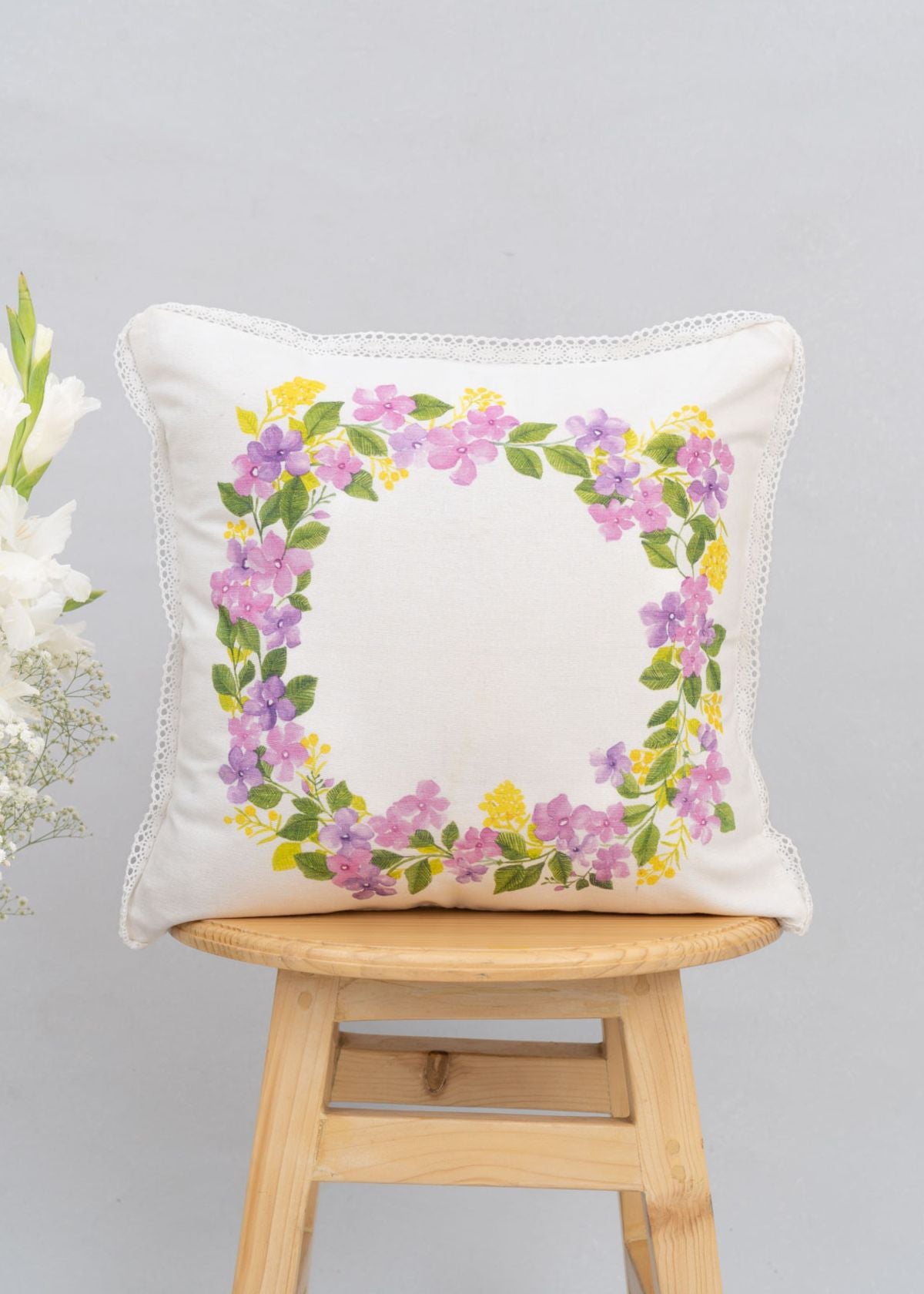 Very Peri 100% cotton floral cushion cover for sofa - Lavender