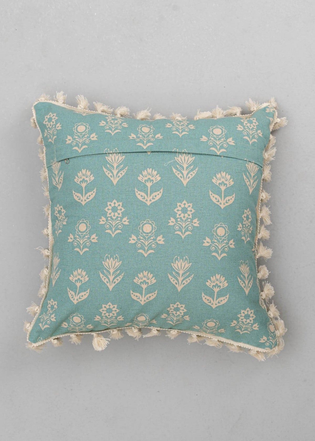 Dahlia Printed Cotton Cushion Cover - Nile Blue