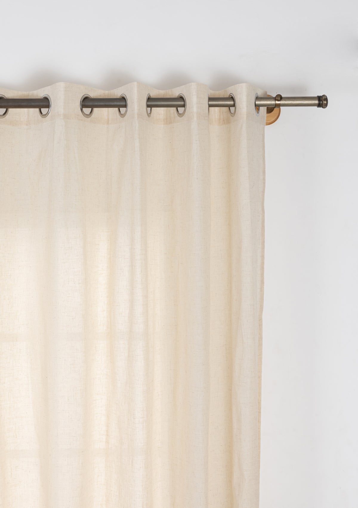 Almond Plain Beige Neutral Linen Cotton Blend Sheer Textured Curtain For Livingroom / Bedroom | Light Filtering | Single Piece