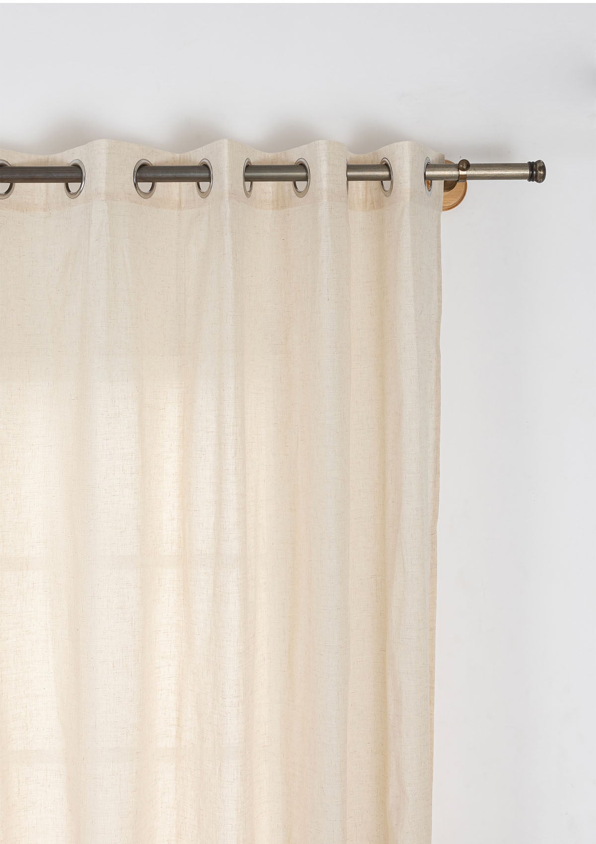 Almond Plain Beige Neutral Linen Cotton Blend Sheer Textured Curtain For Livingroom / Bedroom | Light Filtering | Single Piece