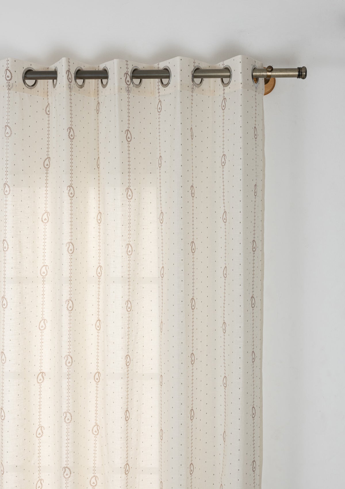 Ambi Brown & Grey Ethnic 100% Cotton Sheer Printed Curtain For Livingroom / Bedroom | Light Filtering | Single Piece