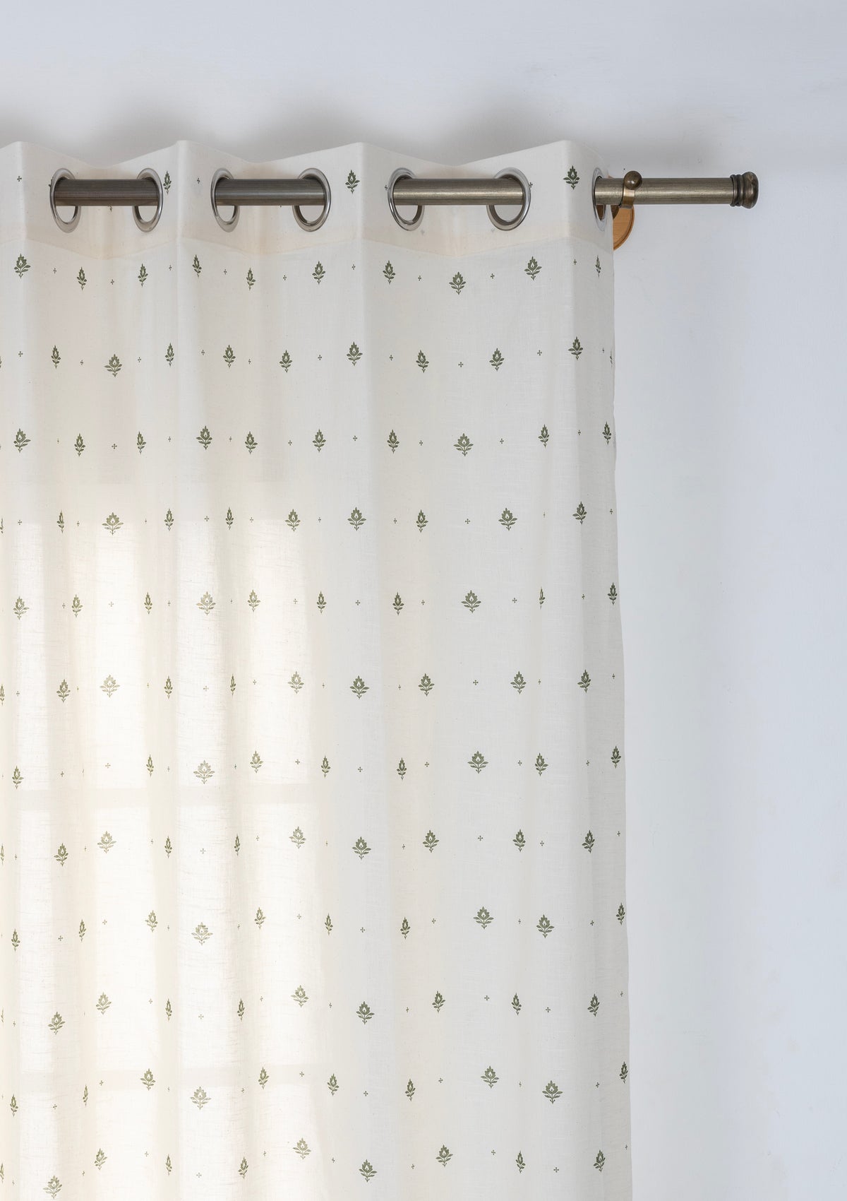 Cava Pepper Green Minimal 100% Cotton Sheer Printed Curtain For Livingroom / Bedroom | Light Filtering | Single Piece