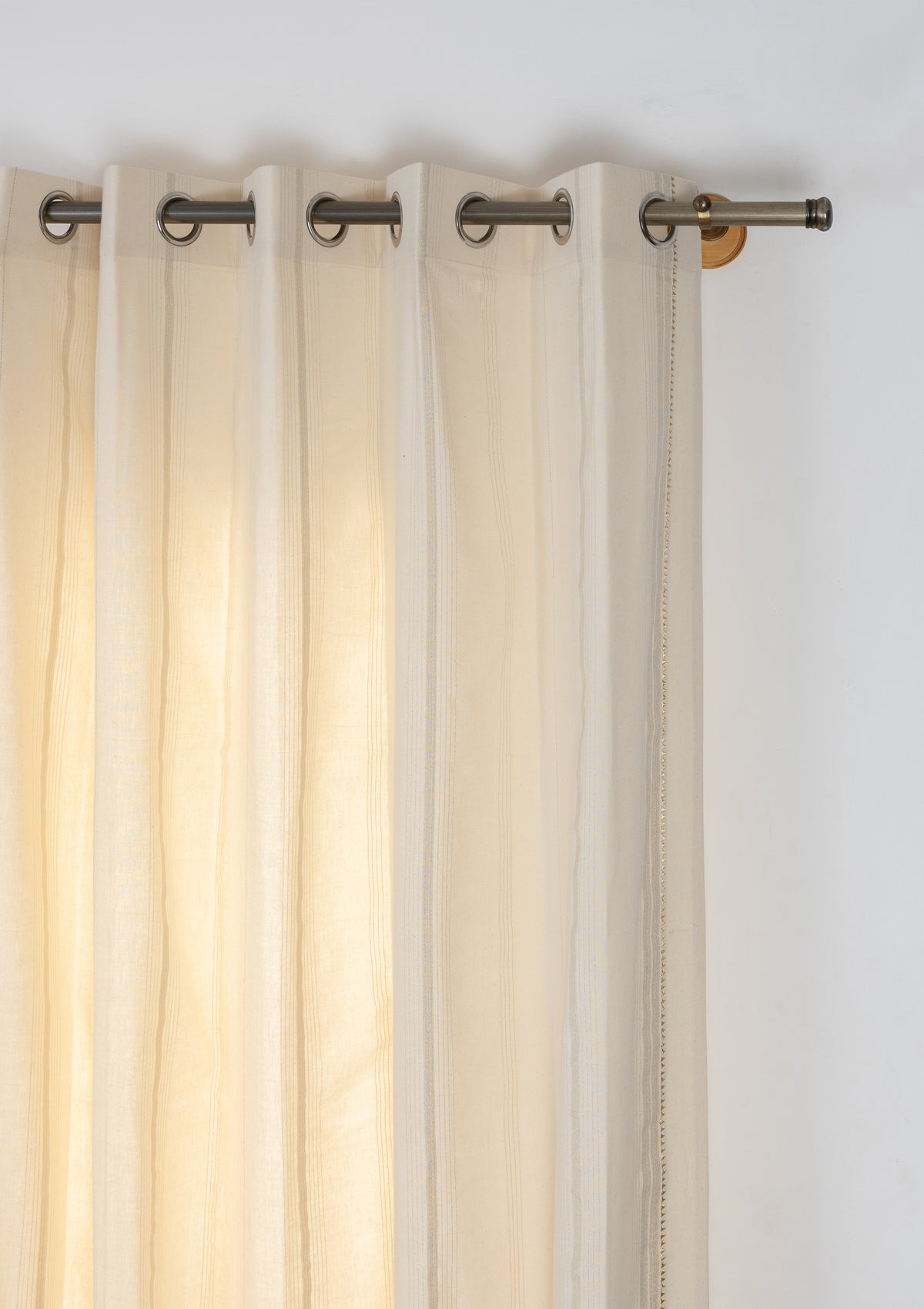 Daaram Gold & Beige Neutral Cotton Zari Blend Textured Curtain For Livingroom / Bedroom | Light Reduction | Single Piece