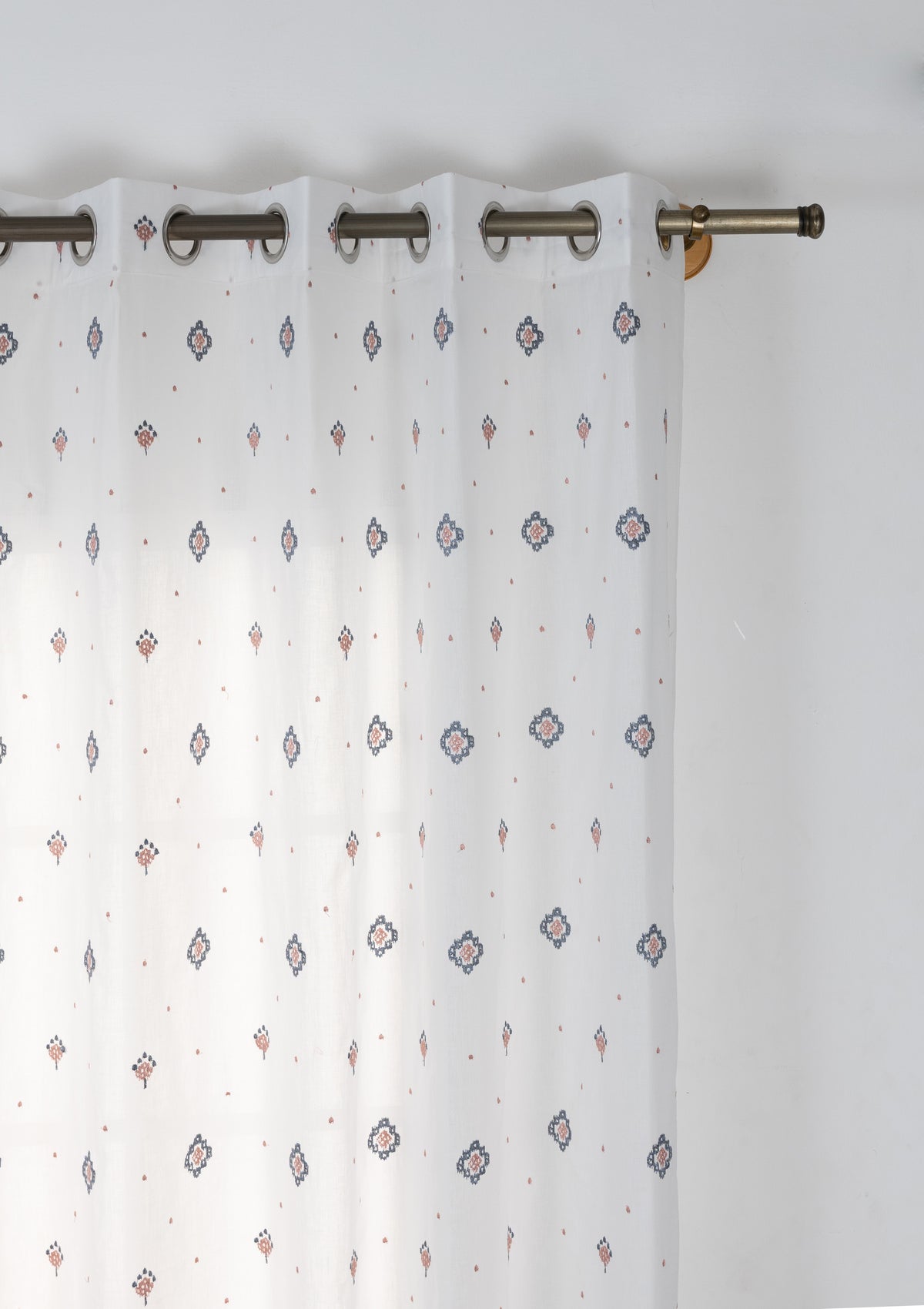 Ira Pink & Blue Ethnic 100% Cotton Sheer Embroidered Curtain For Livingroom / Bedroom | Light Filtering | Single Piece