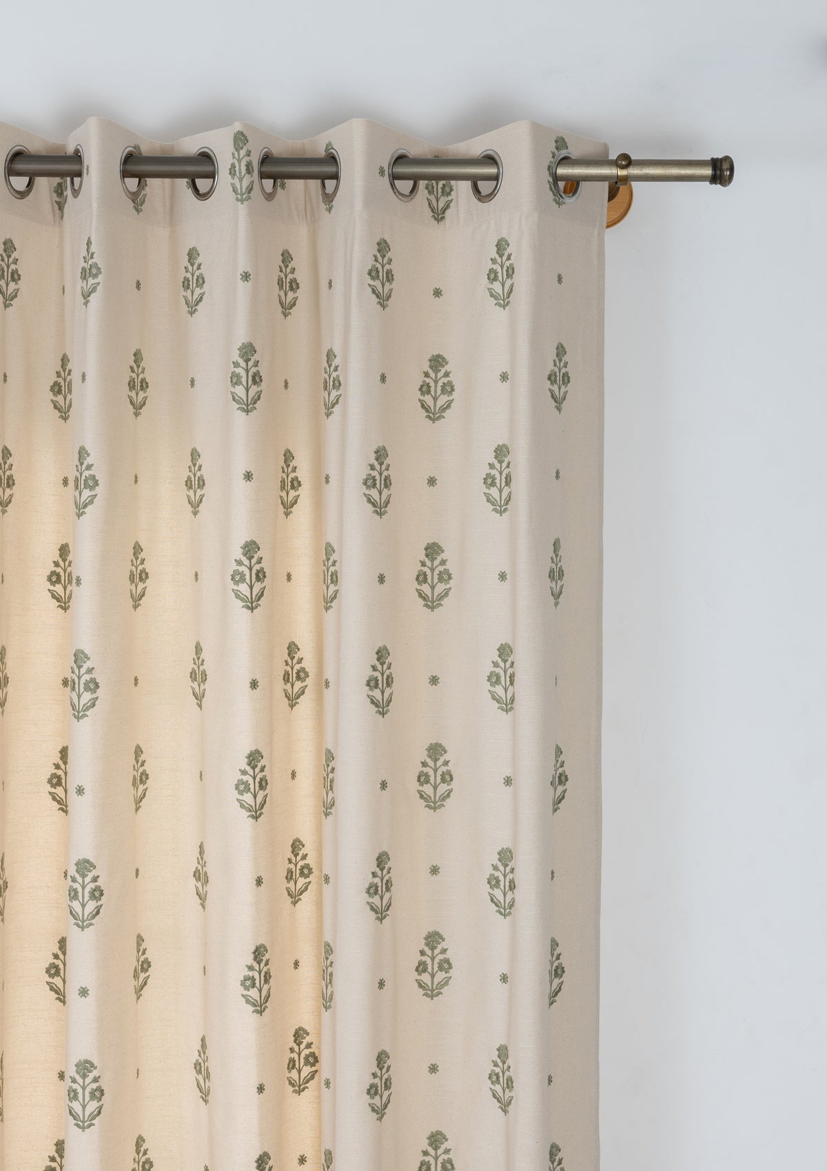 Juhi Green Floral 100% Cotton Embroidered Curtain For Livingroom / Bedroom | Light Reduction | Single Piece
