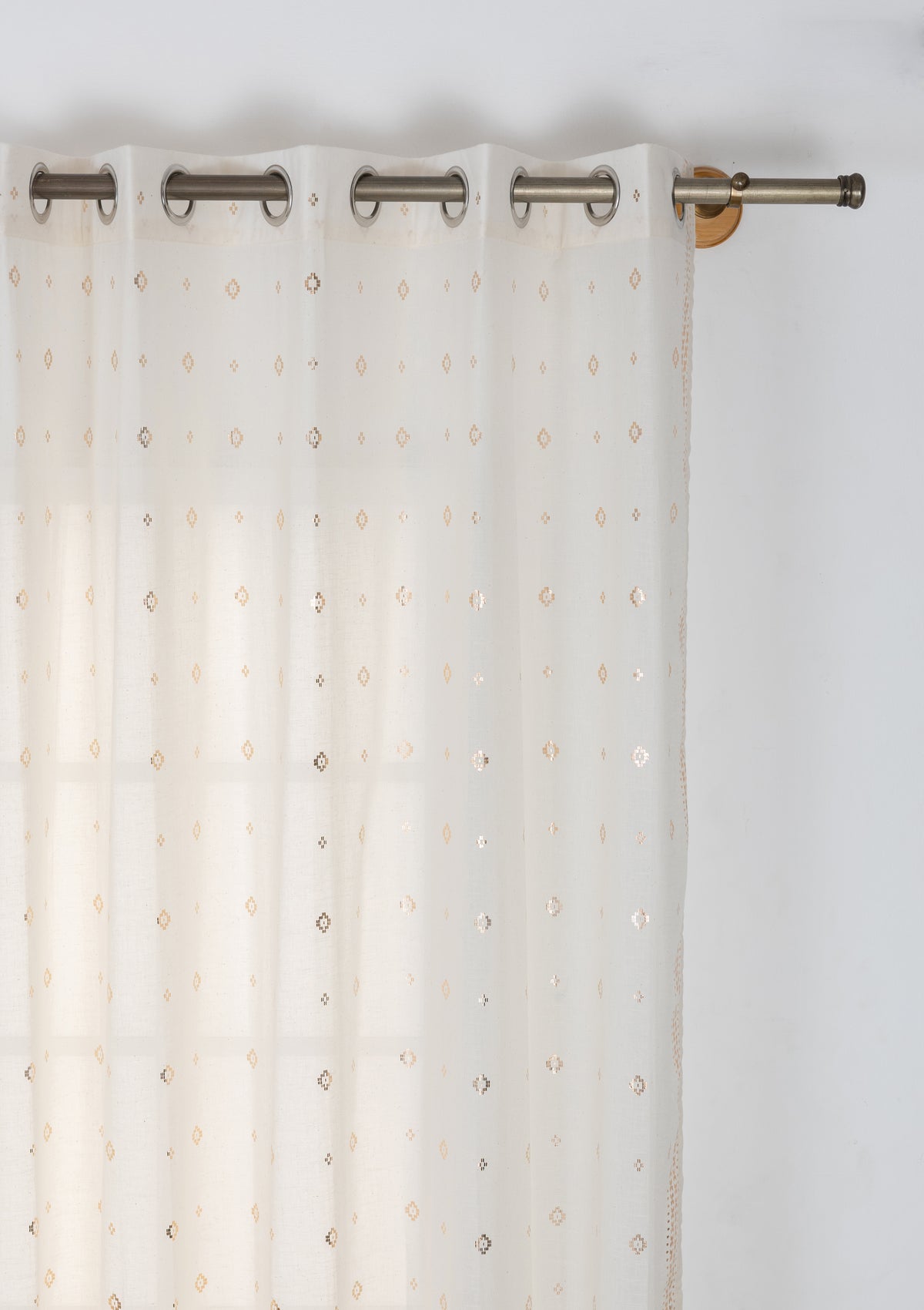 Kani Copper Beige Geometric 100% Cotton Sheer Printed Curtain For Livingroom / Bedroom | Light Filtering | Single Piece