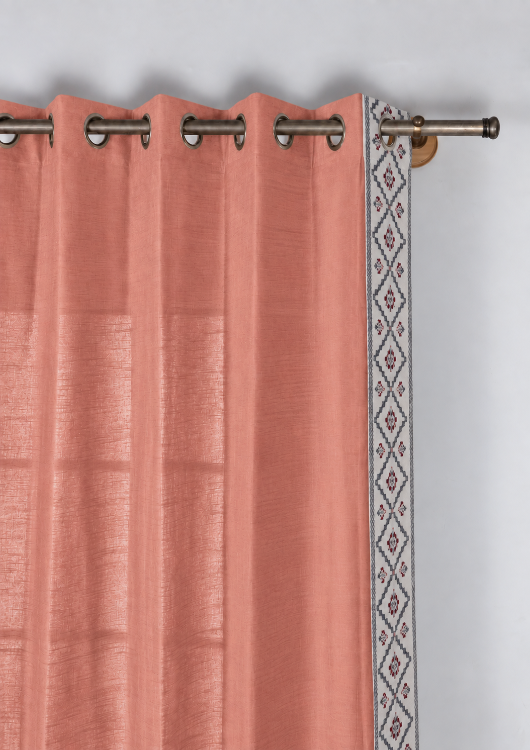 Ketaki Rust Blue & Pink Geometric 100% Cotton Embroidered Curtain For Livingroom / Bedroom | Room Darkening | Single Piece