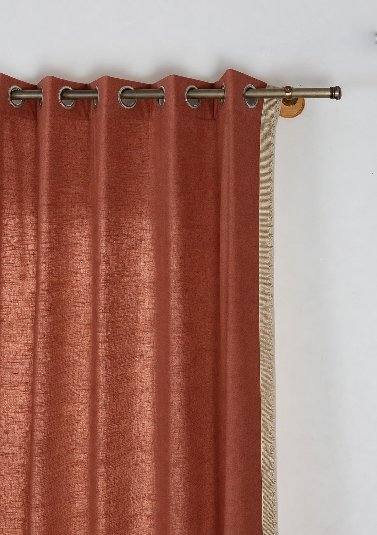Kinari Brick Red & Gold Ethnic 100% Cotton Textured Curtain For Livingroom / Bedroom | Room Darkening | Single Piece