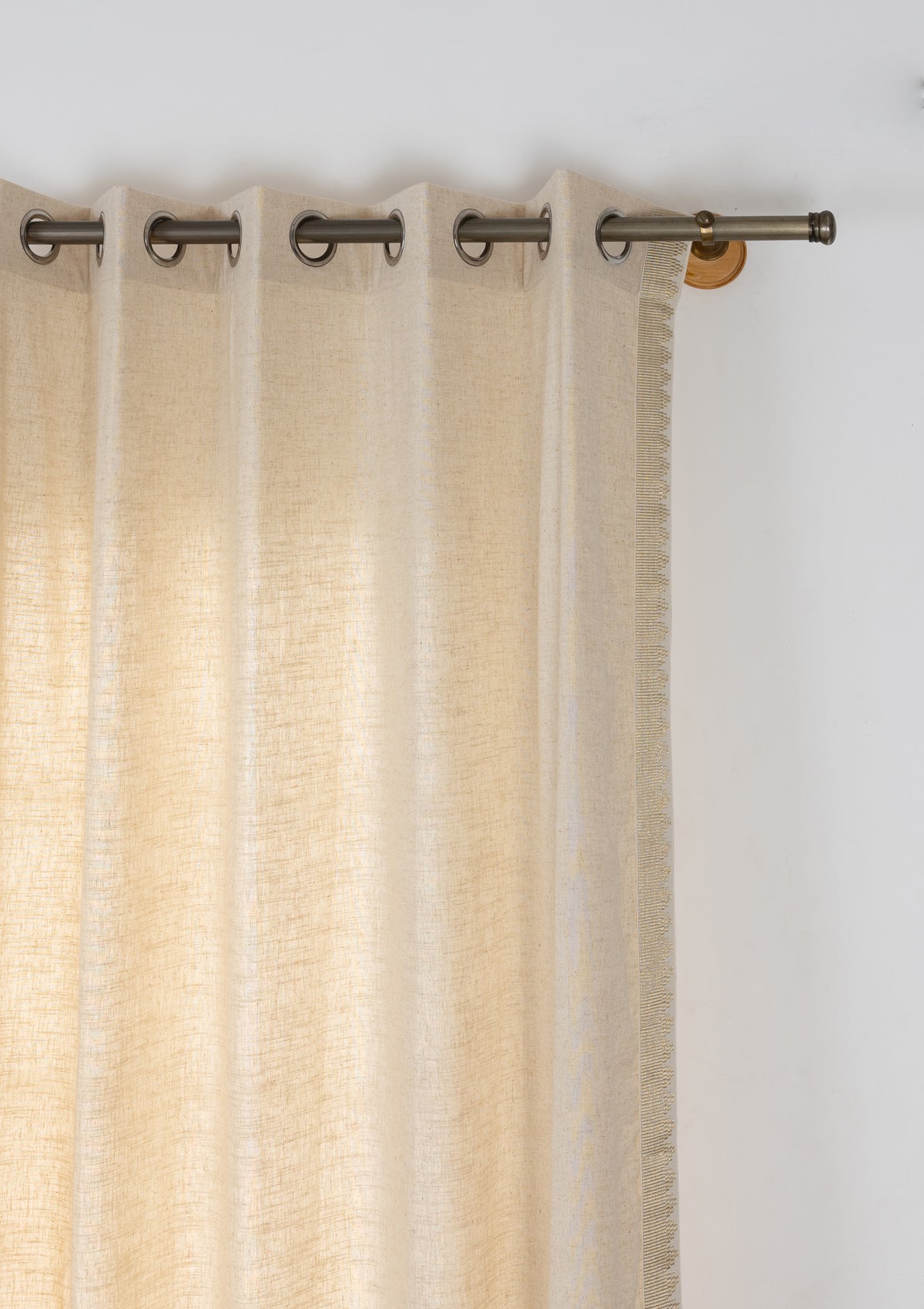 Kinari Solid Linen Gold & Beige Ethnic Cotton Blend Textured Curtain For Livingroom / Bedroom | Light Reduction | Single Piece