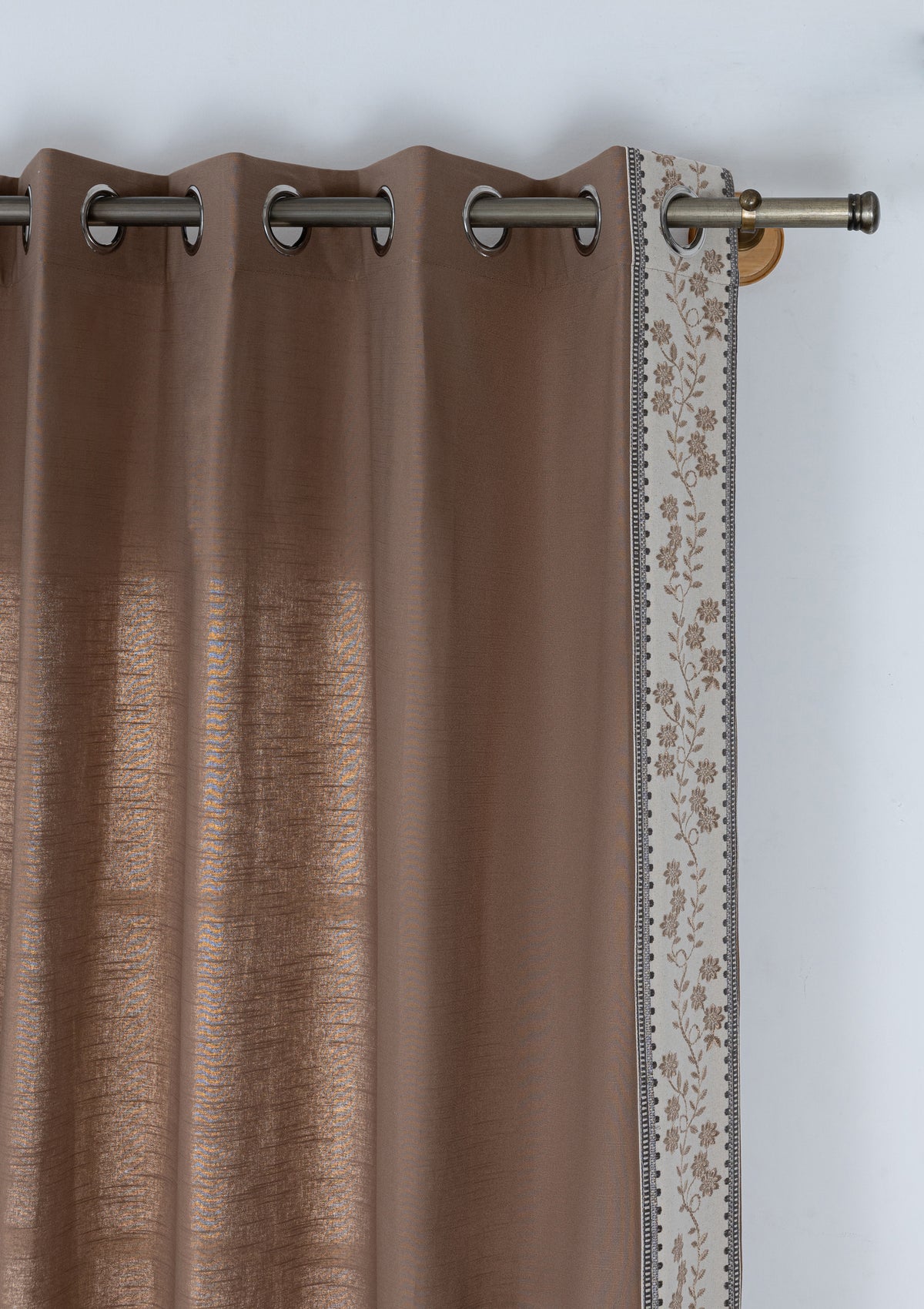 Mogra Chocolate Brown & Grey Floral 100% Cotton Embroidered Curtain For Livingroom / Bedroom | Room Darkening | Single Piece