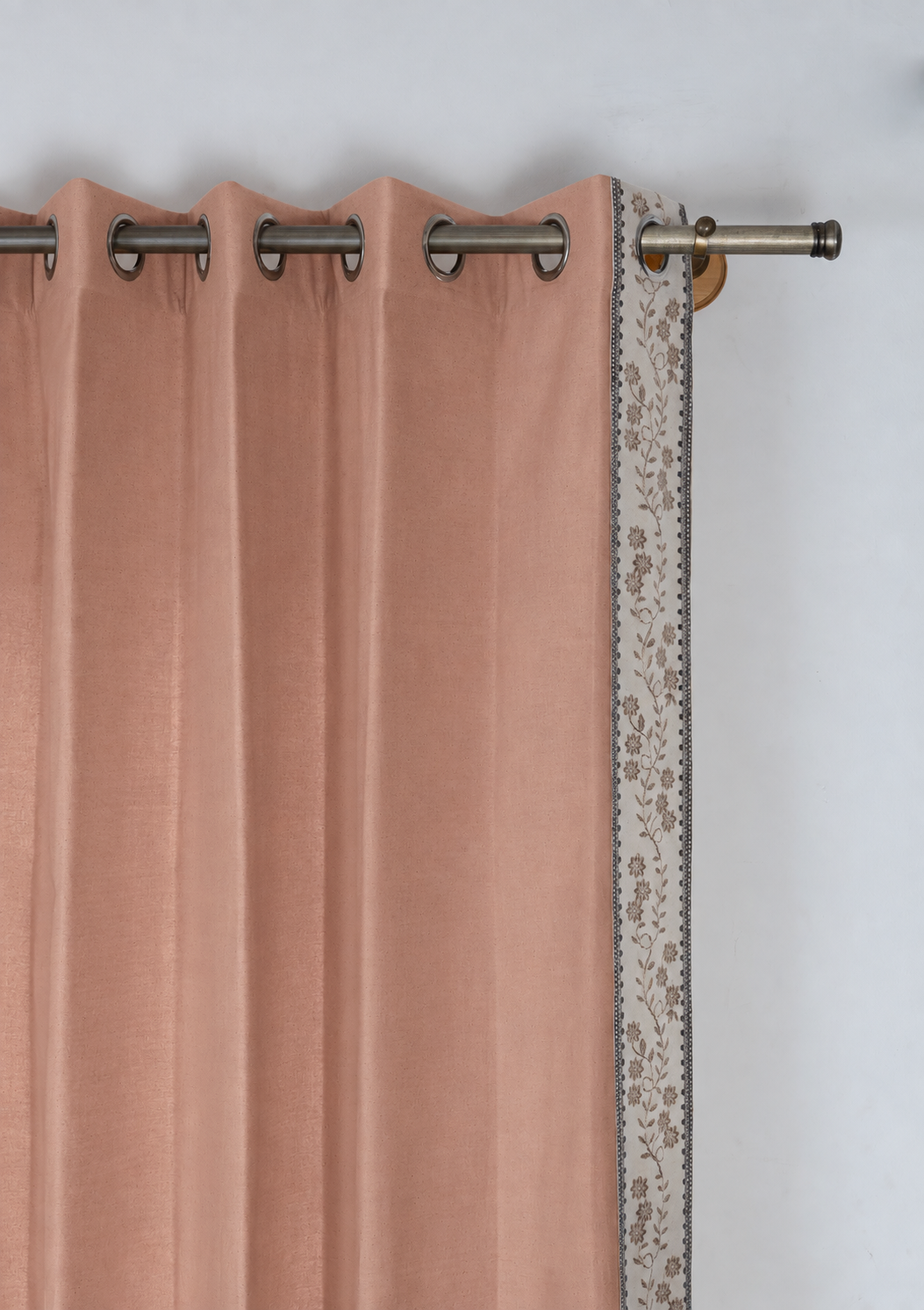 Mogra Mahogany Brown & Grey Floral 100% Cotton Embroidered Curtain For Livingroom / Bedroom | Room Darkening | Single Piece