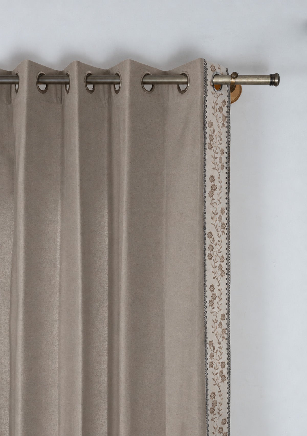 Mogra Walnut Grey & Brown Floral 100% Cotton Embroidered Curtain For Livingroom / Bedroom | Room Darkening | Single Piece