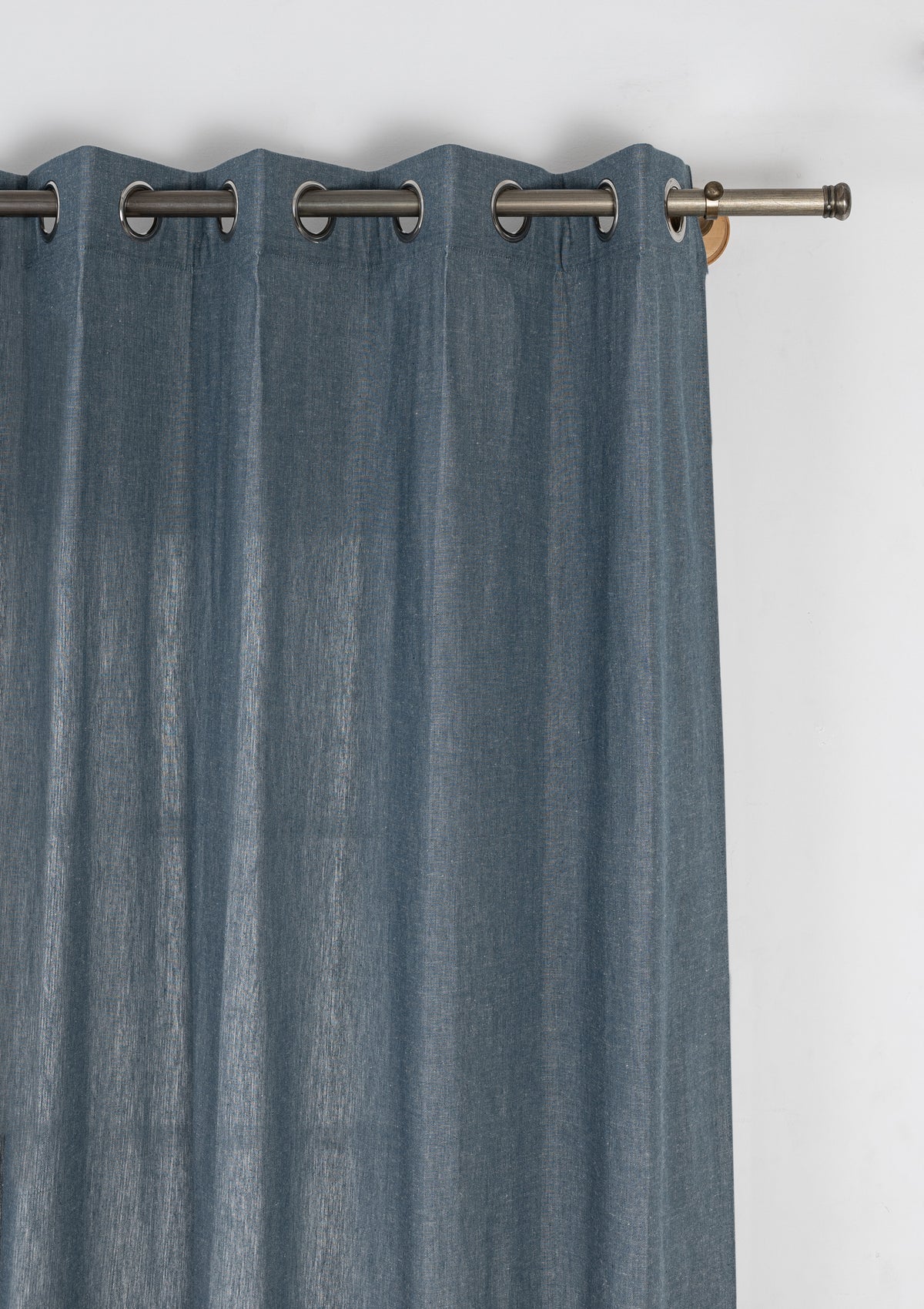 Nilgiri Blue Solid Linen Cotton Blend Textured Curtain For Livingroom / Bedroom | Room Darkening | Single Piece