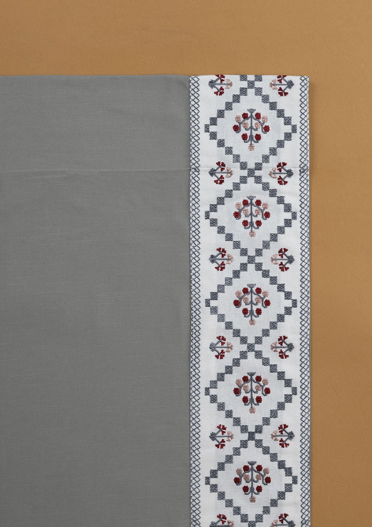Ketaki Ultimate Grey & Blue Geometric 100% Cotton Embroidered Curtain For Livingroom / Bedroom | Room Darkening | Single Piece