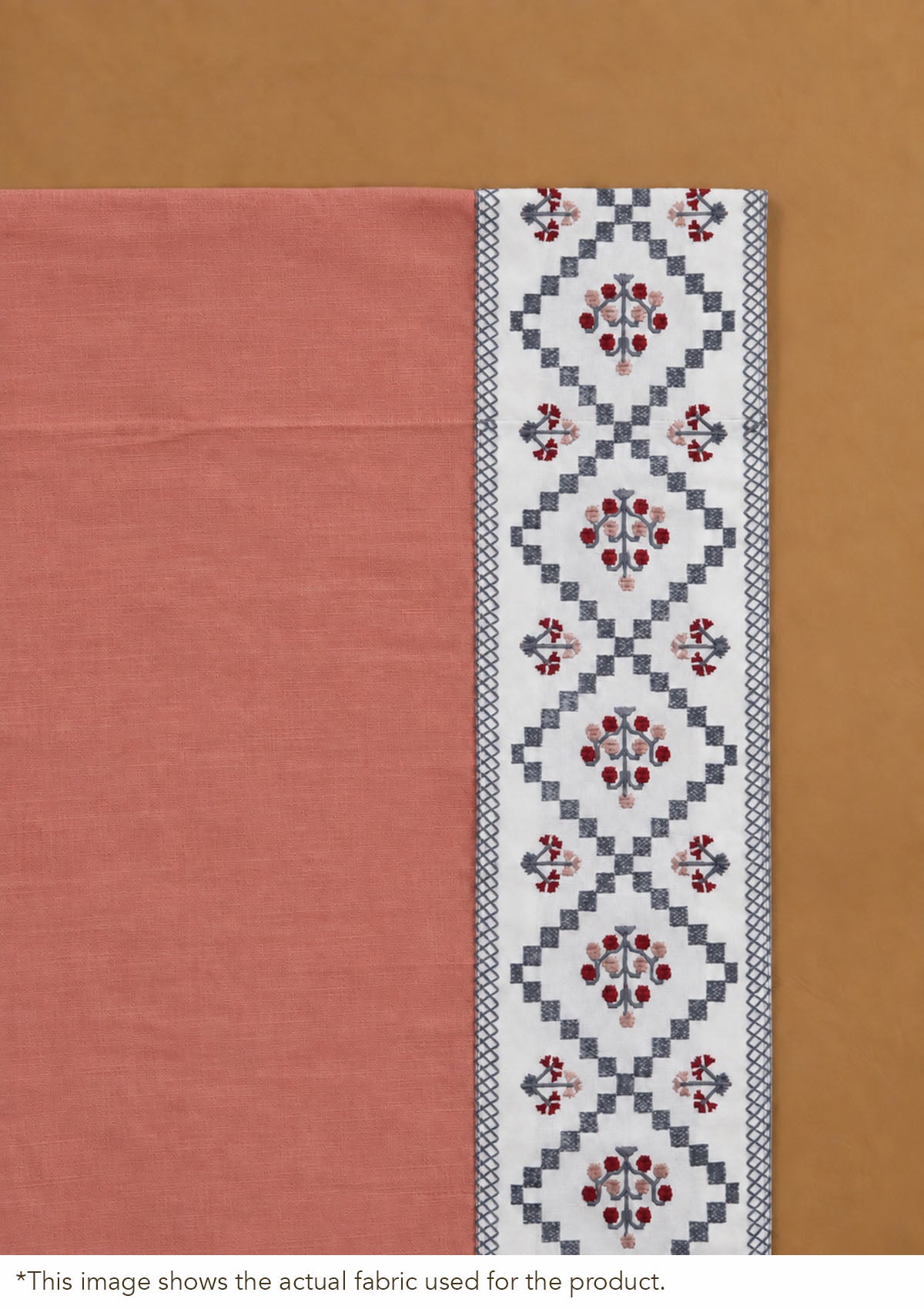 Ketaki Rust Blue & Pink Geometric 100% Cotton Embroidered Blind For Livingroom / Bedroom | Room Darkening