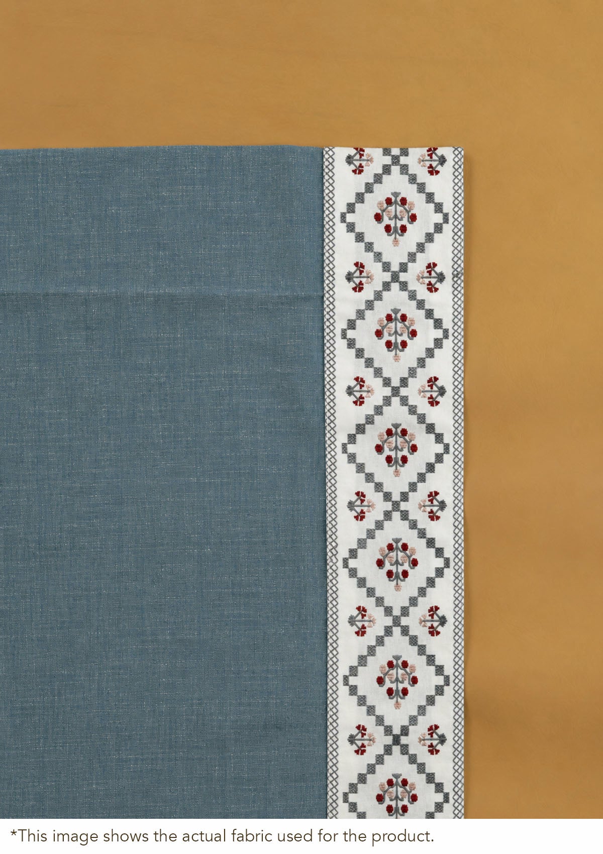 Ketaki Nilgiri Blue & Pink Geometric Linen Cotton Blend Embroidered Blind For Livingroom / Bedroom | Room Darkening