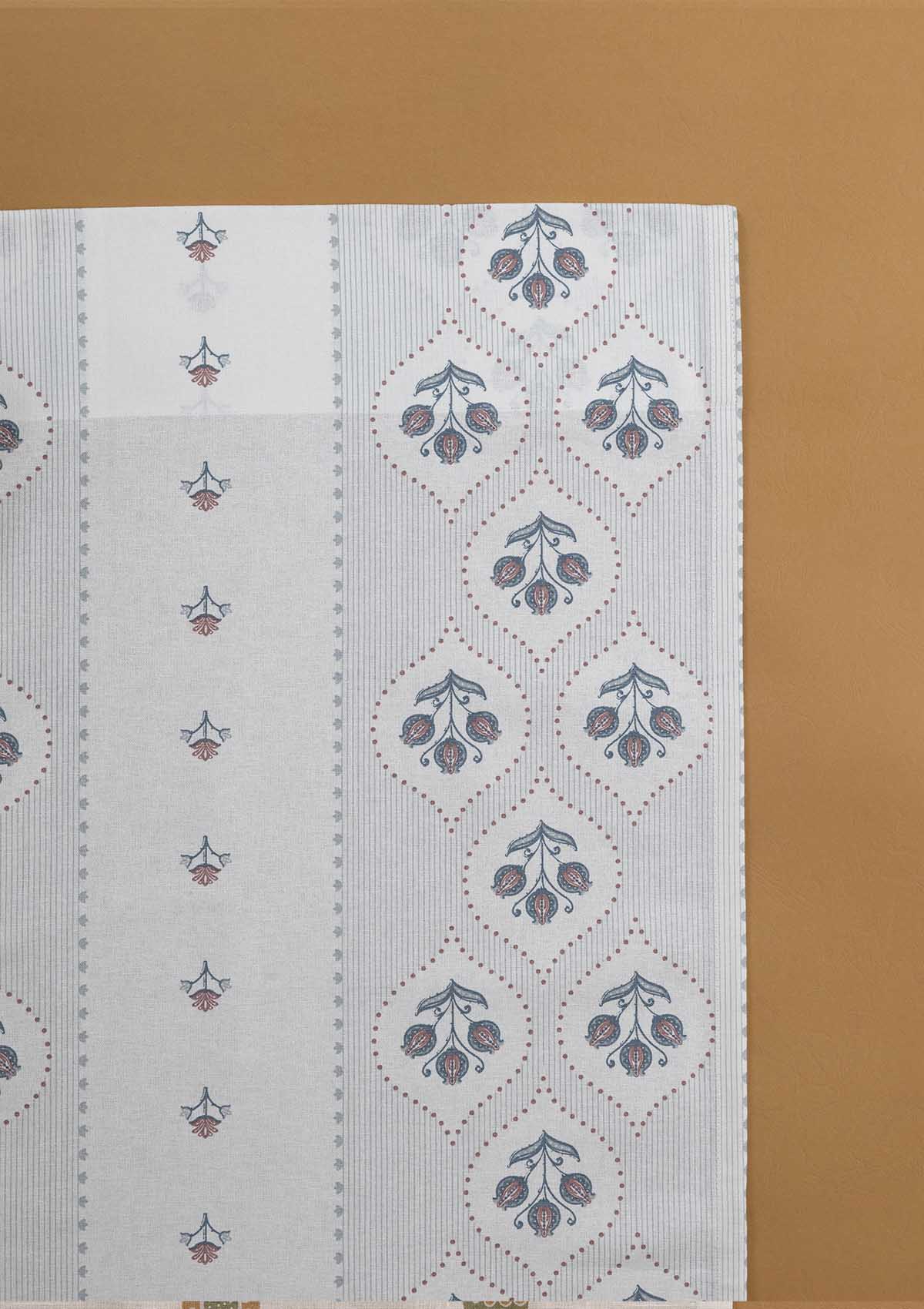 Meher Blue Floral 100% Cotton Printed Curtain For Livingroom / Bedroom | Light Reduction | Single Piece