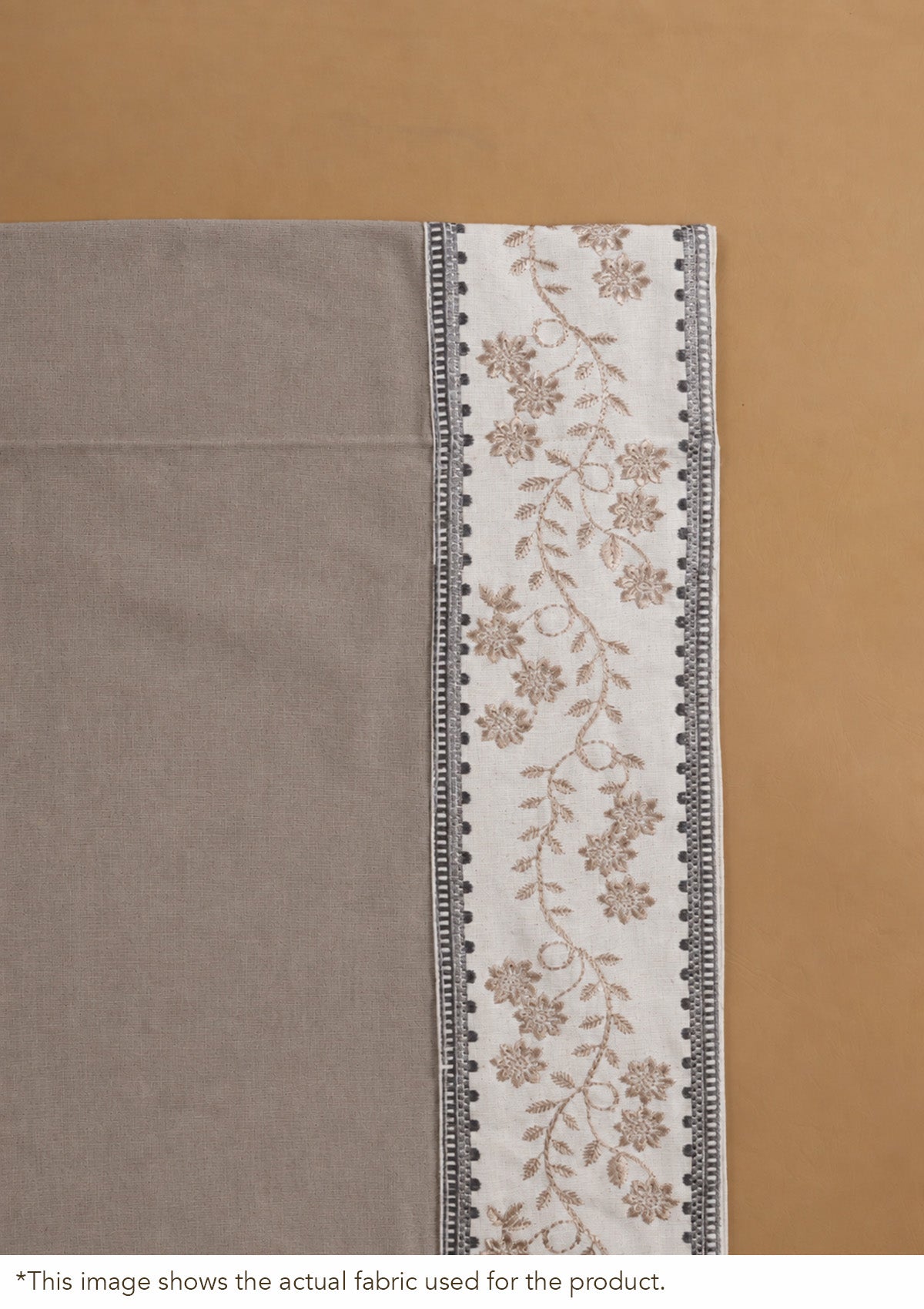 Mogra Walnut Grey & Brown Floral 100% Cotton Embroidered Blind For Livingroom / Bedroom | Room Darkening