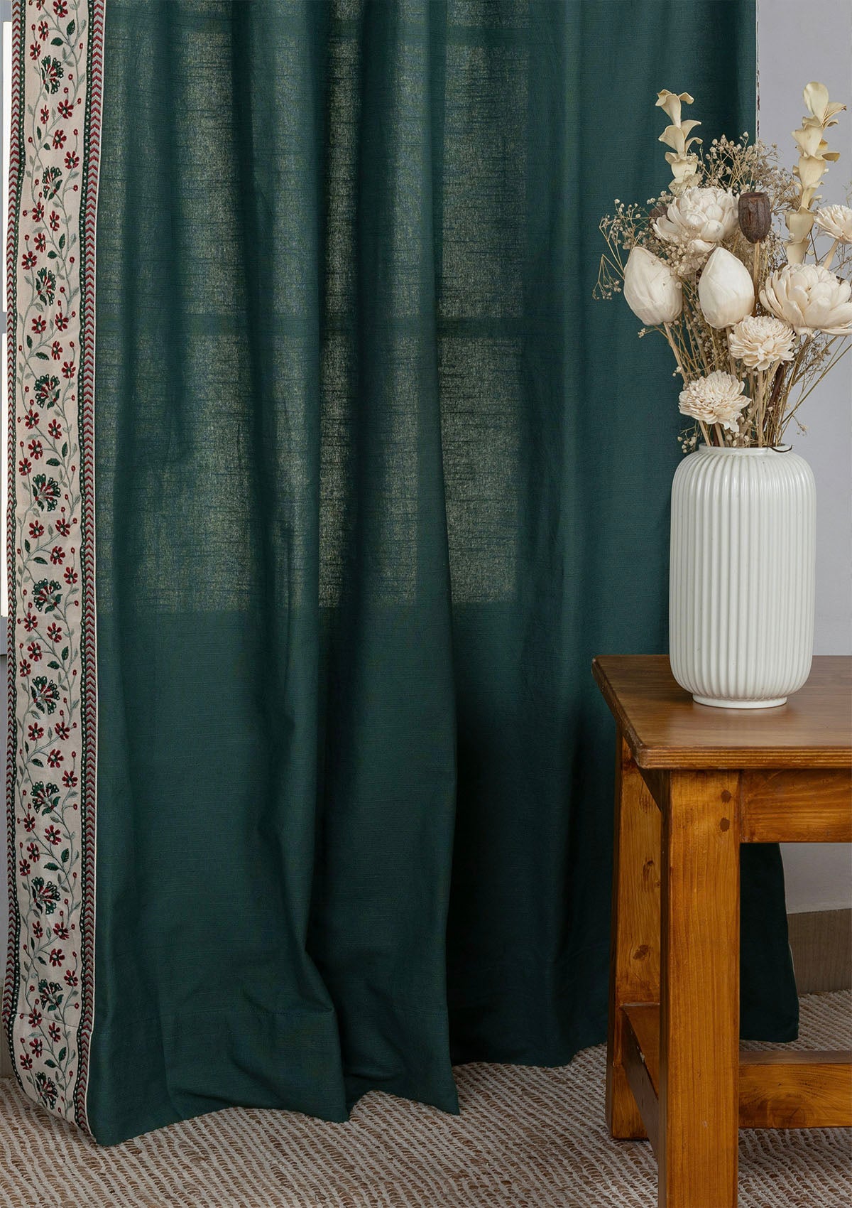 Kadamba Jade Green Plain Room Darkening Curtain & Palash Printed Sheer - 100% Cotton for Living Room & Bedroom - Pack of 4