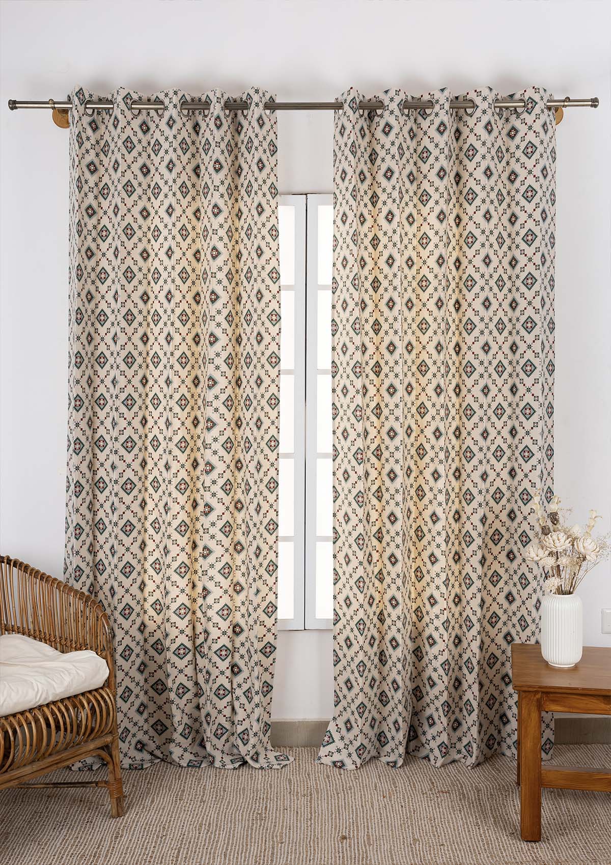 Thinnai 100% Cotton Ethnic Printed Curtain for Living & Bedroom - Light Reduction - Multicolor - Single Piece