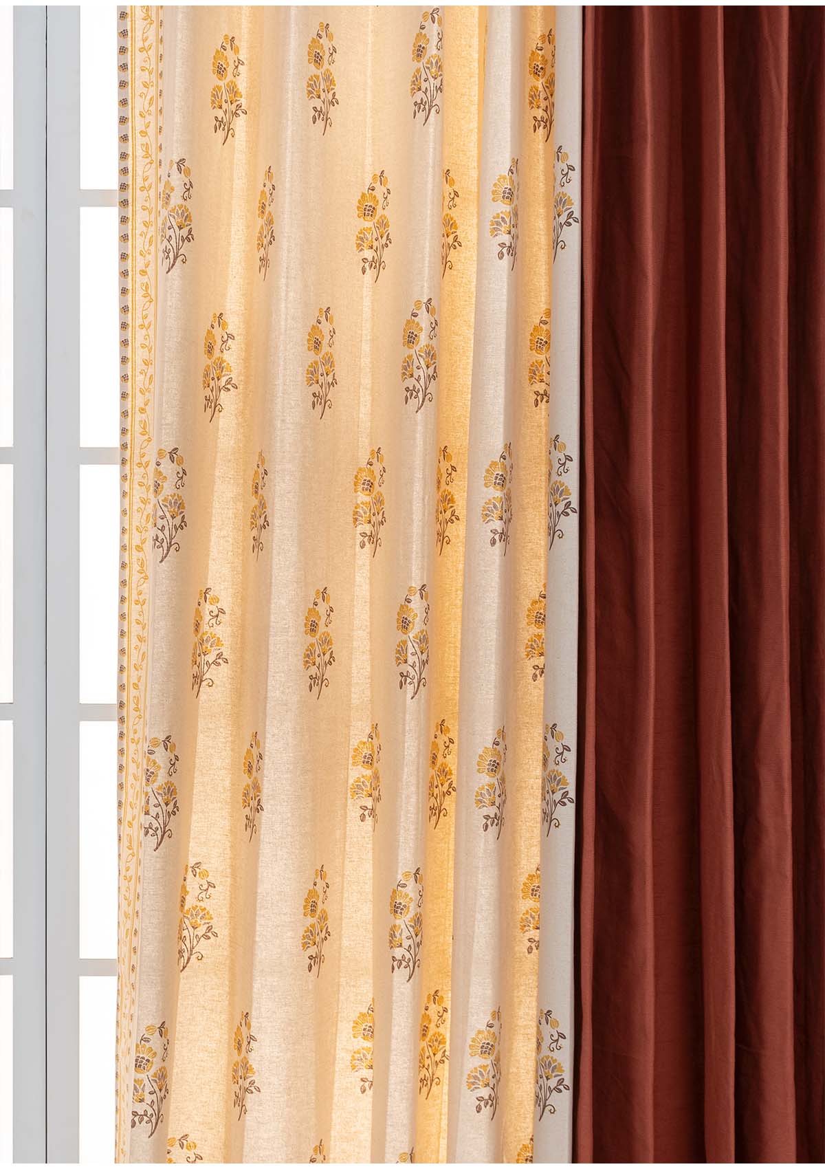 Indus with Brick Red Set Of 4 Combo Cotton Curtain  - Red