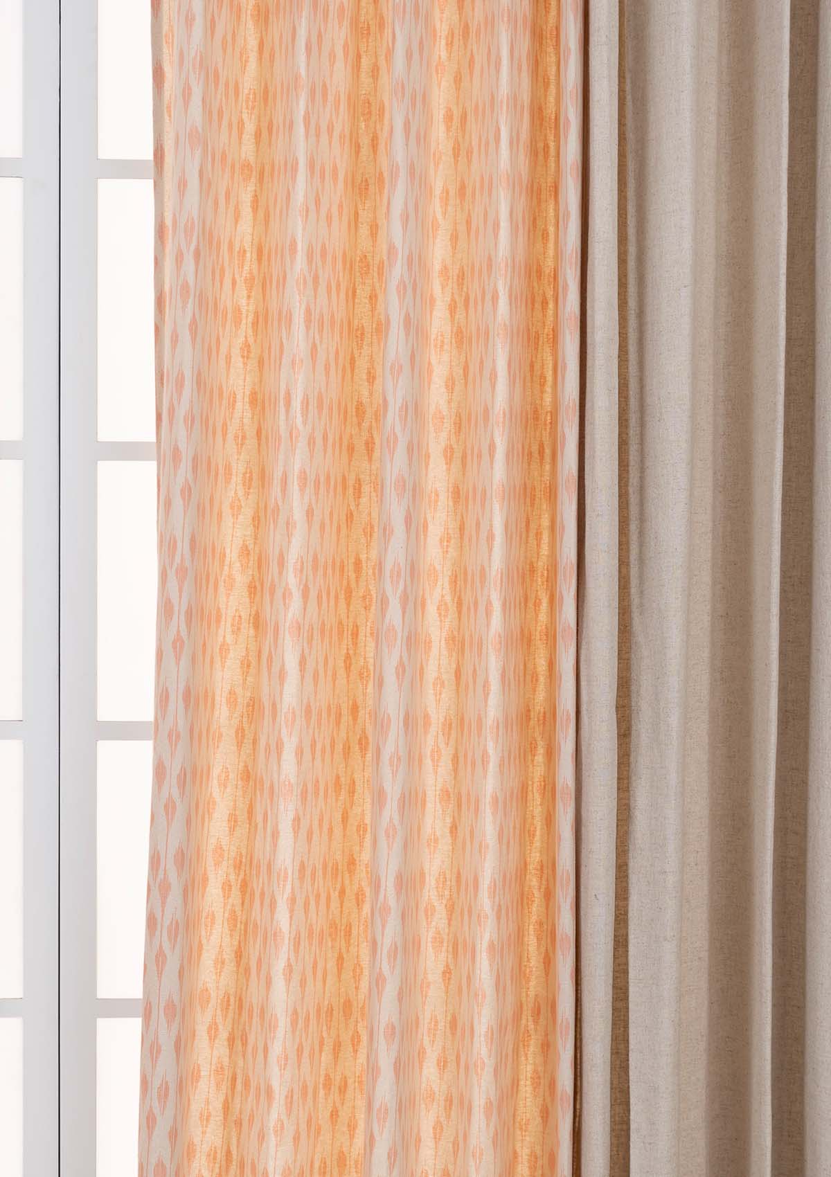 Chenab with Solid Beige Set Of 2 Combo Cotton Curtain  - Beige