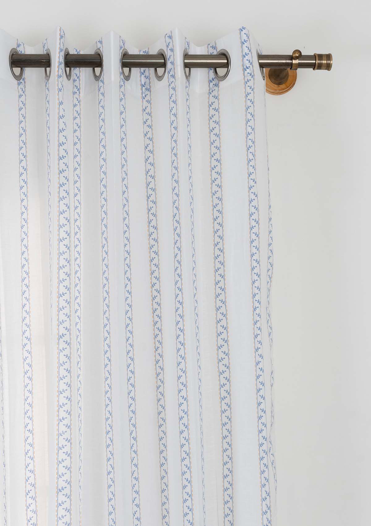 Oriental Stripes printed Sheer Curtain - Powder Blue