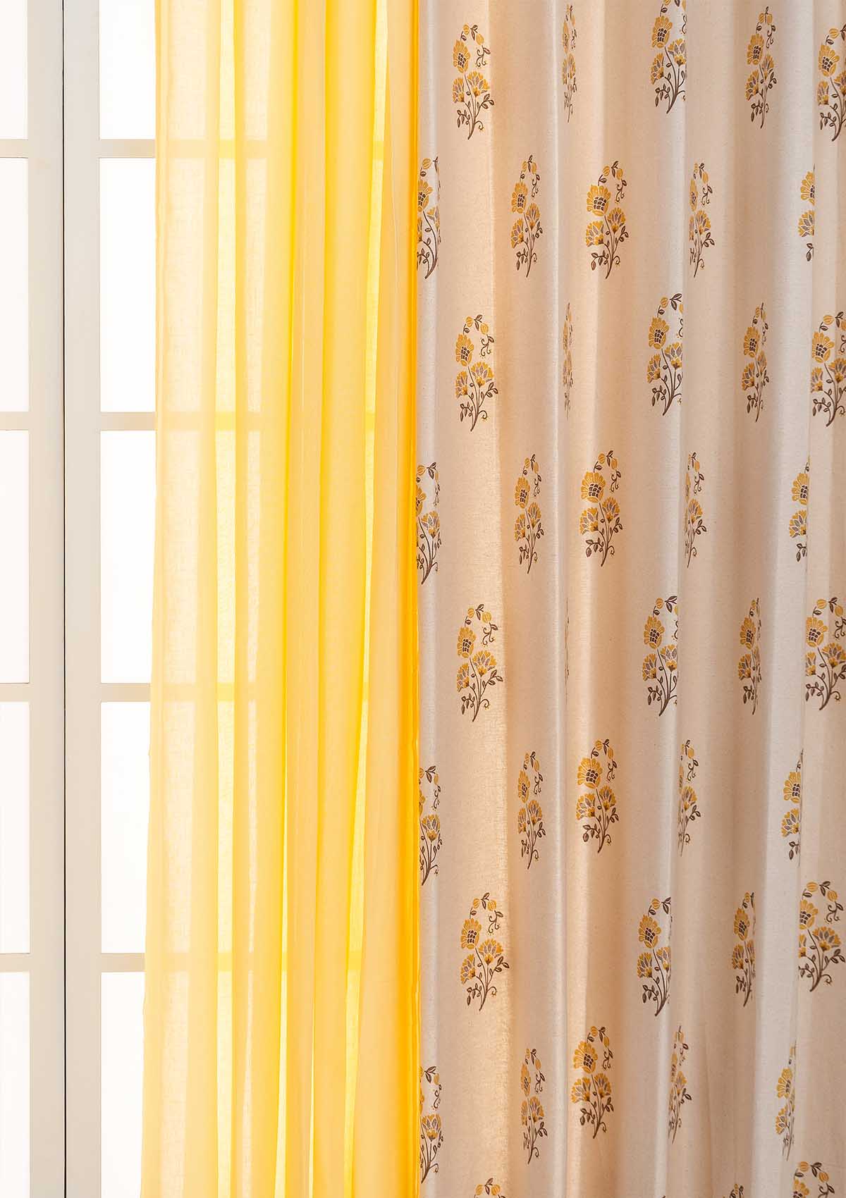 Indus with Turmeric Set Of 4 Combo Cotton Curtain  - Beige And Yellow