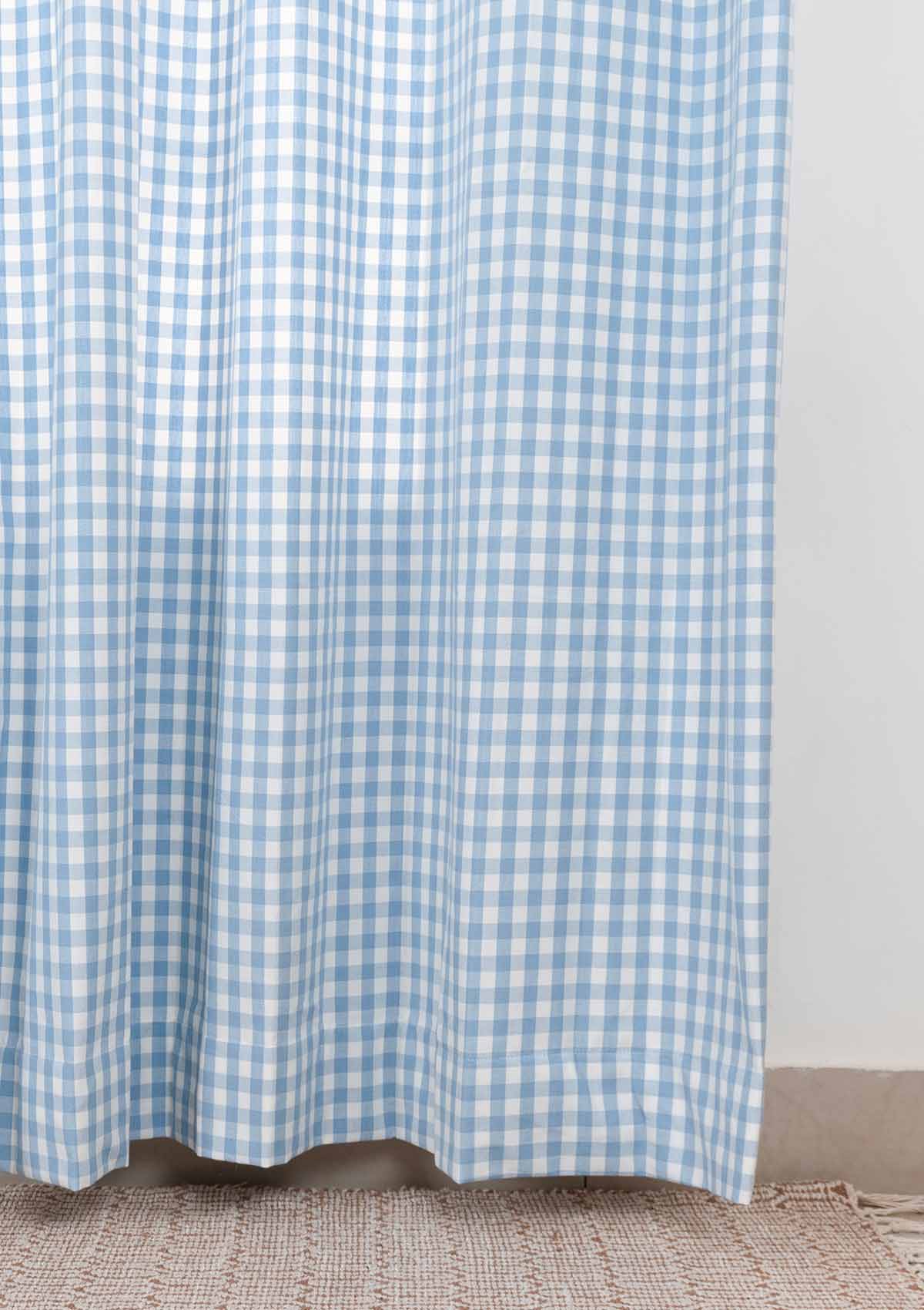 Gingham Woven 100% cotton geometric curtain for living room - Room darkening - Powder Blue - Pack of 1