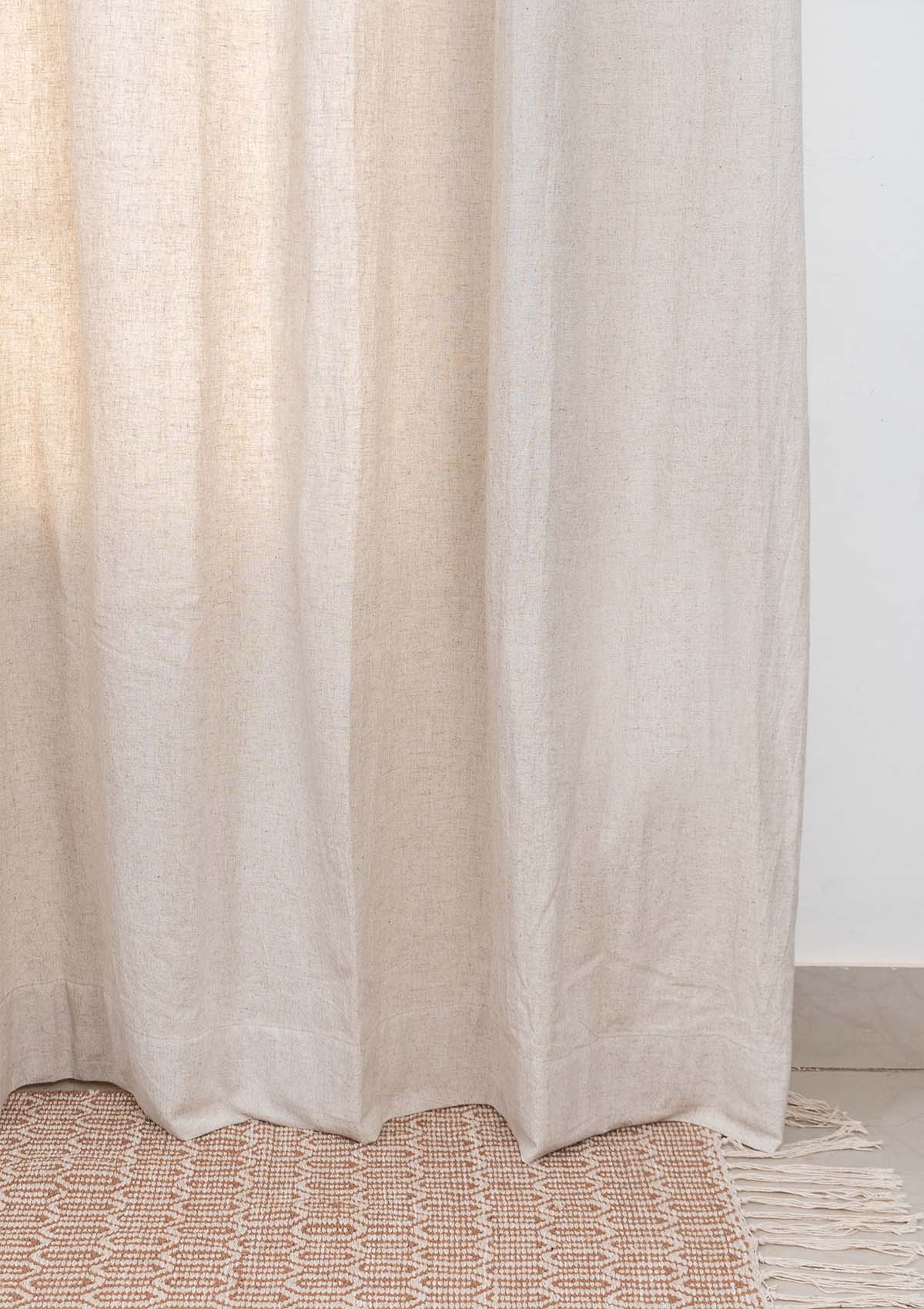 Solid linen Beige Customizable Cotton plain curtain for bedroom - Room darkening