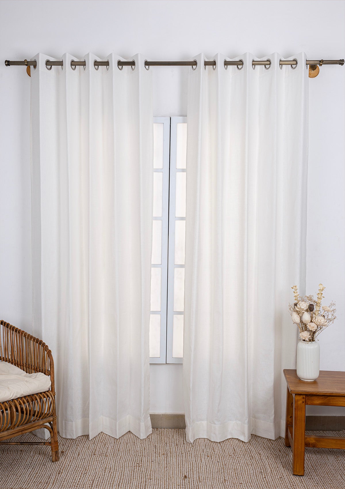 White Linen Cotton Plain Curtain for living room & bedroom - Light Reduction - Single Piece (Copy)