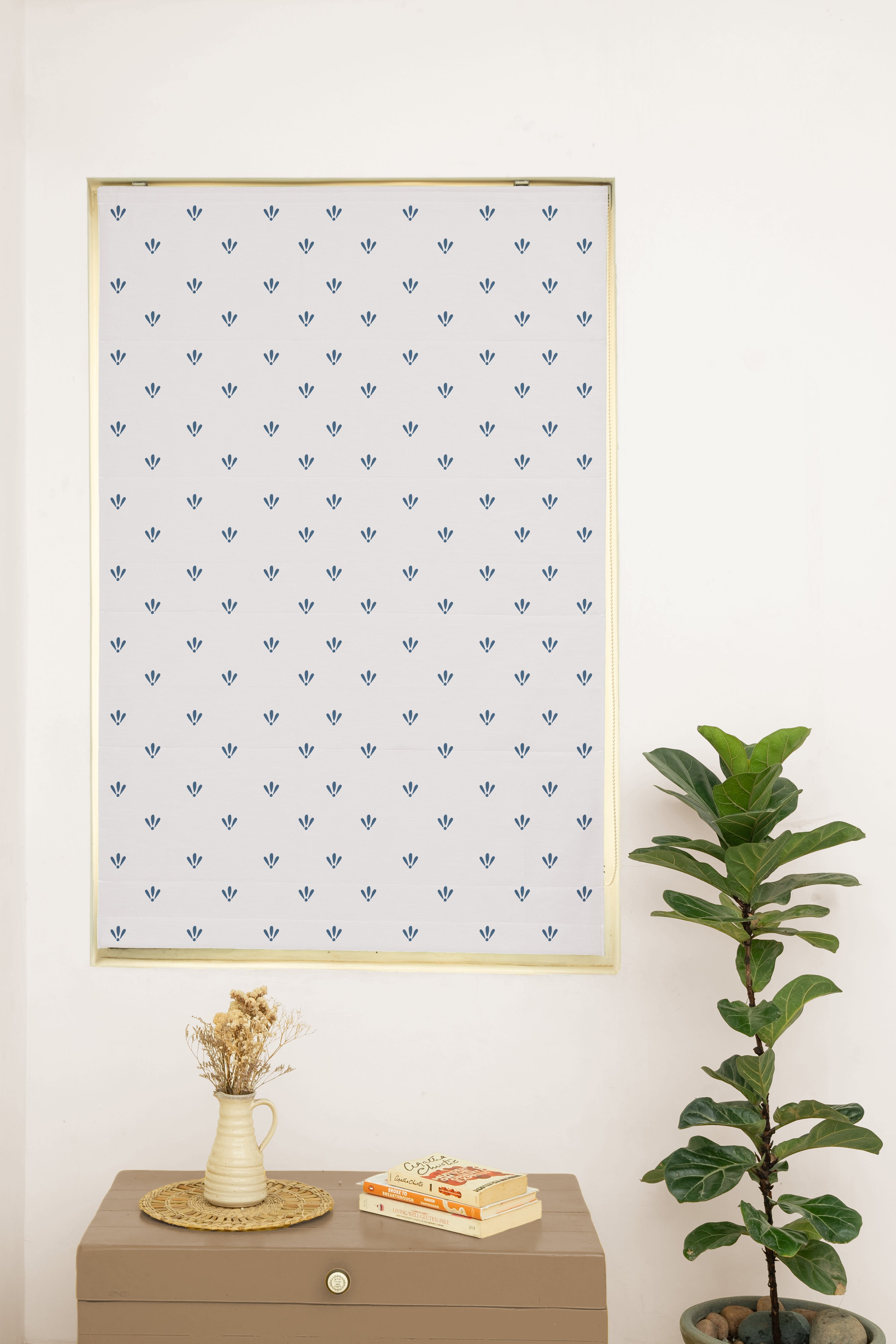 Aniseed Indigo 100% Cotton Sheer Printed Customizable blind for livingroom & Bedrooms-Light Filtering