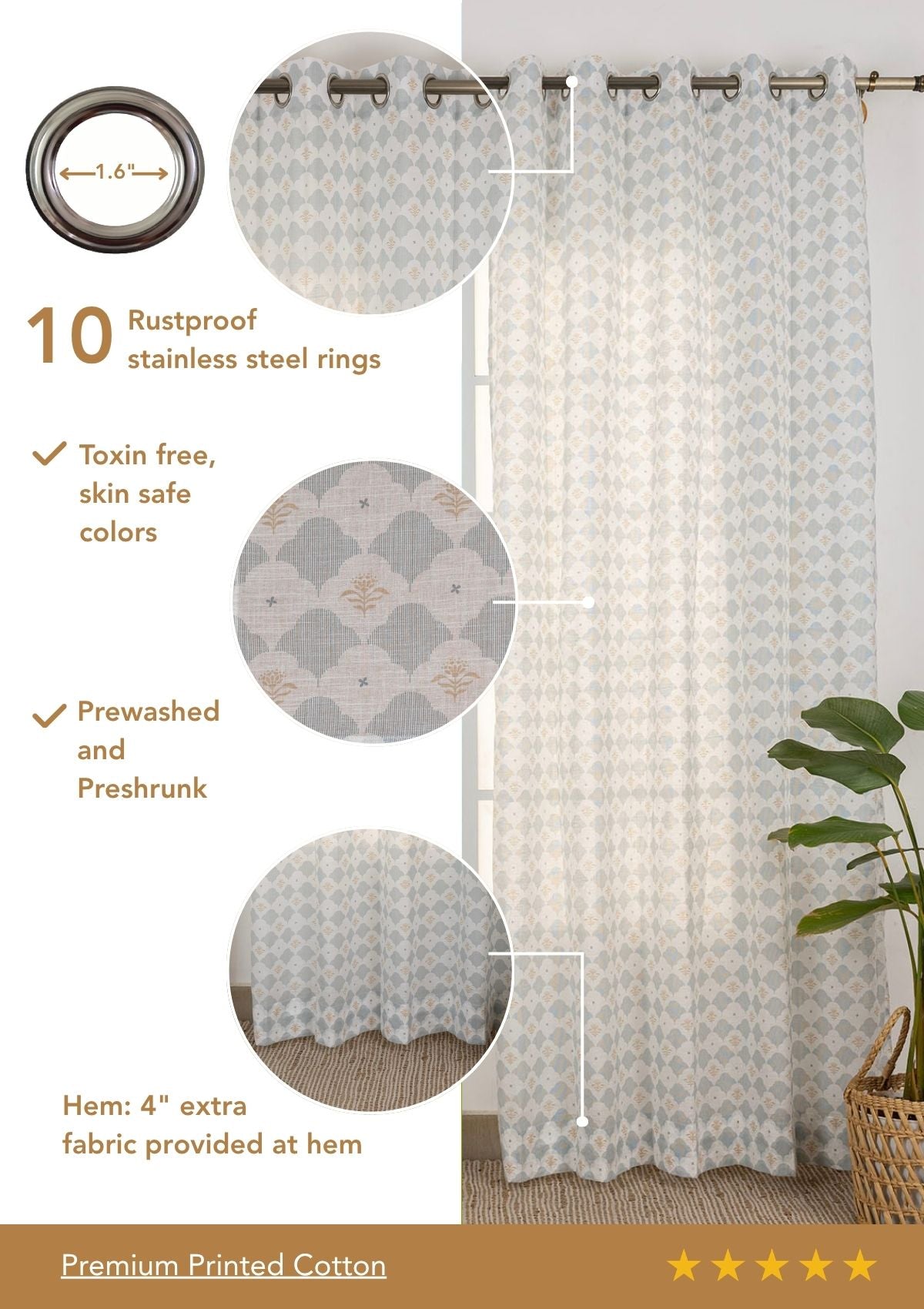 Arden Teal Geometric Printed 100% Cotton Sheer Curtain For Living Room | Light Reduction | Single Piece
