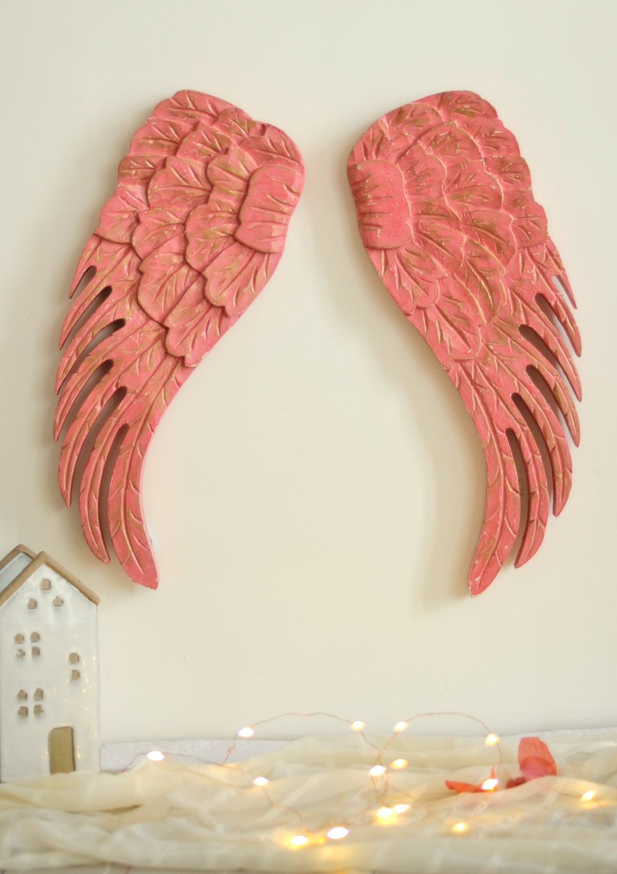 Teak Wood Angel Wings In Pink