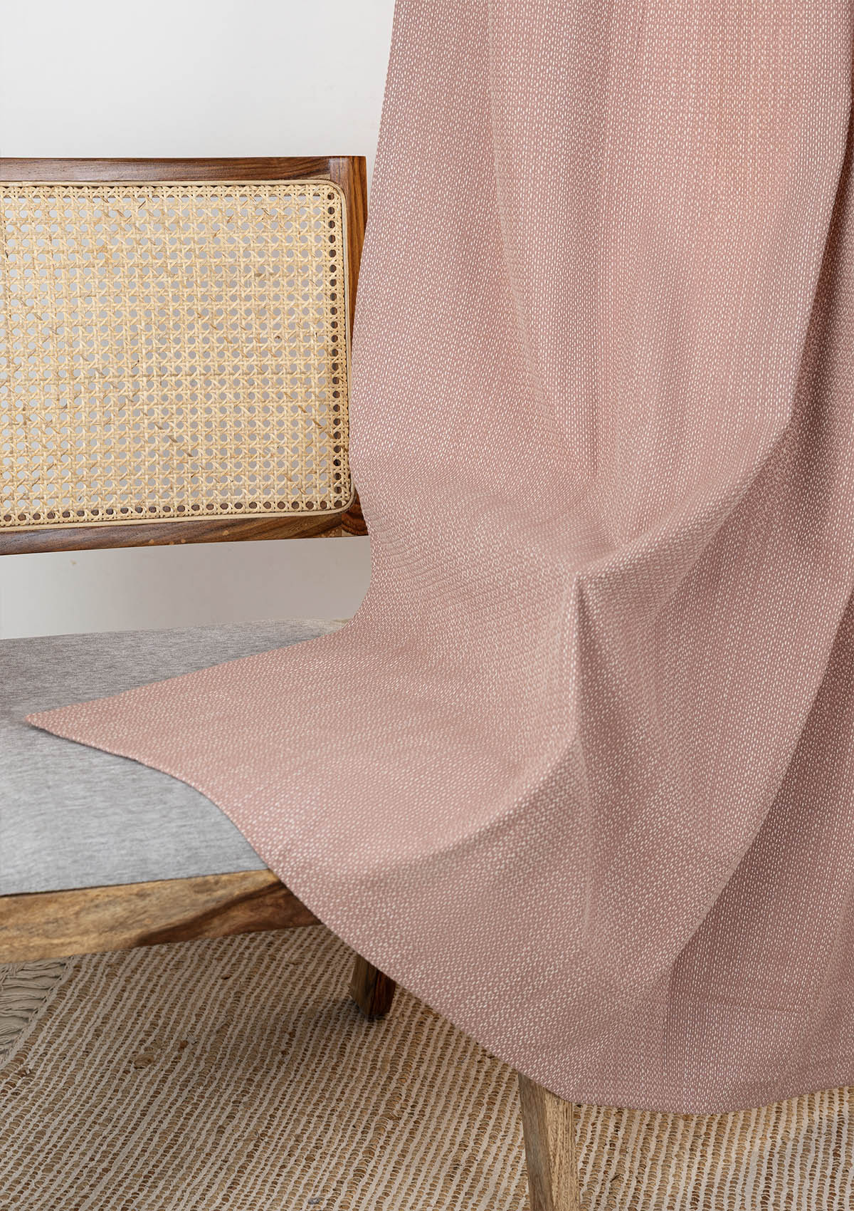 Ash Pink Textured 100% Cotton Curtain For Bedroom | Room Darkening | Single Piece