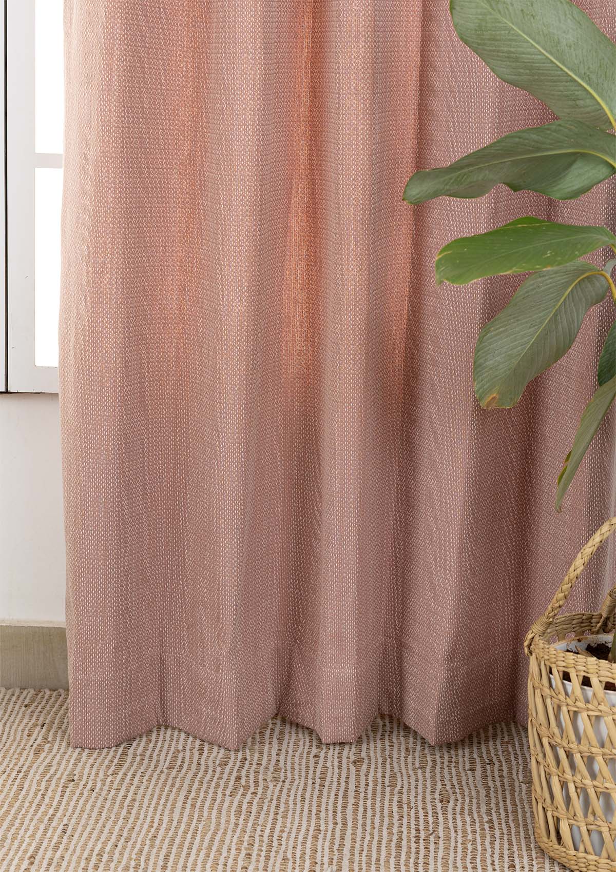 Ash Pink Textured 100% Cotton Curtain For Bedroom | Room Darkening | Single Piece
