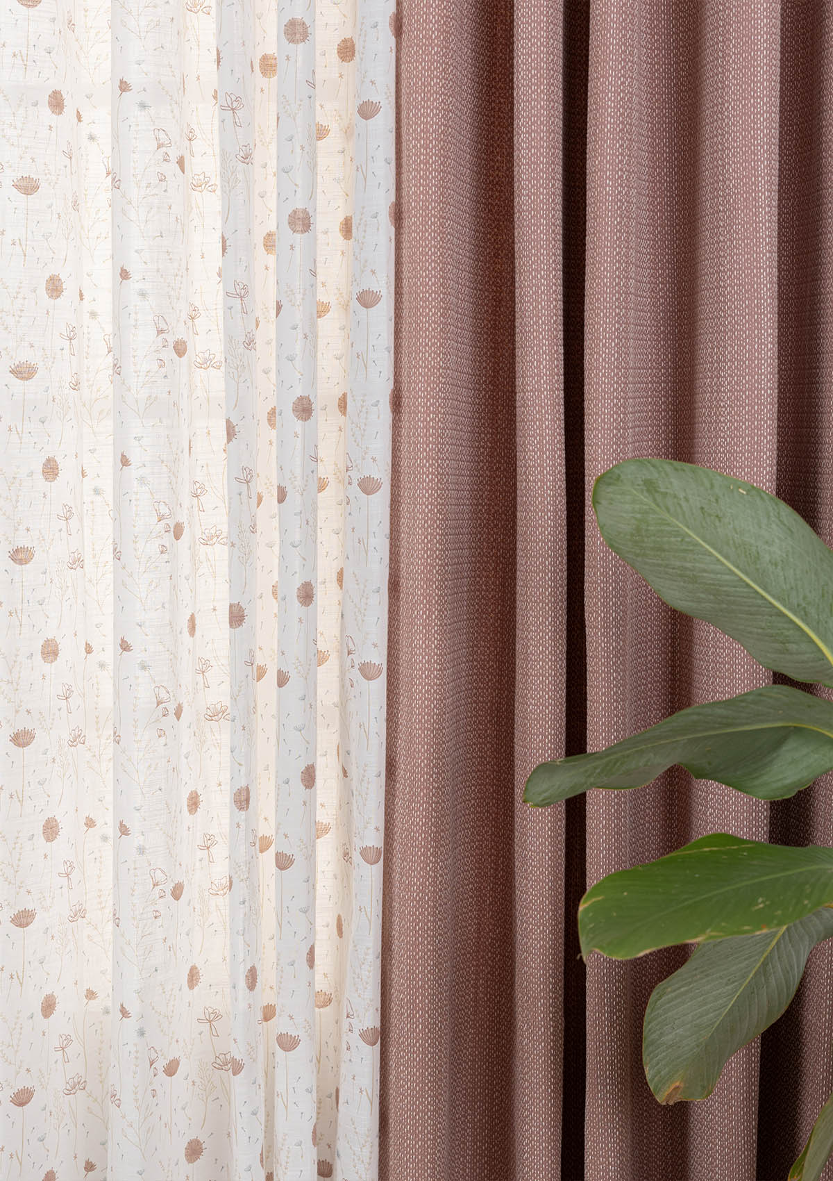 Ash Textured Room Darkening & Ballet Printed Sheer Light Reduction | 100% Cotton for Living Room & Bedroom | Floral | Pink | Combo Curtains | Pack of 4